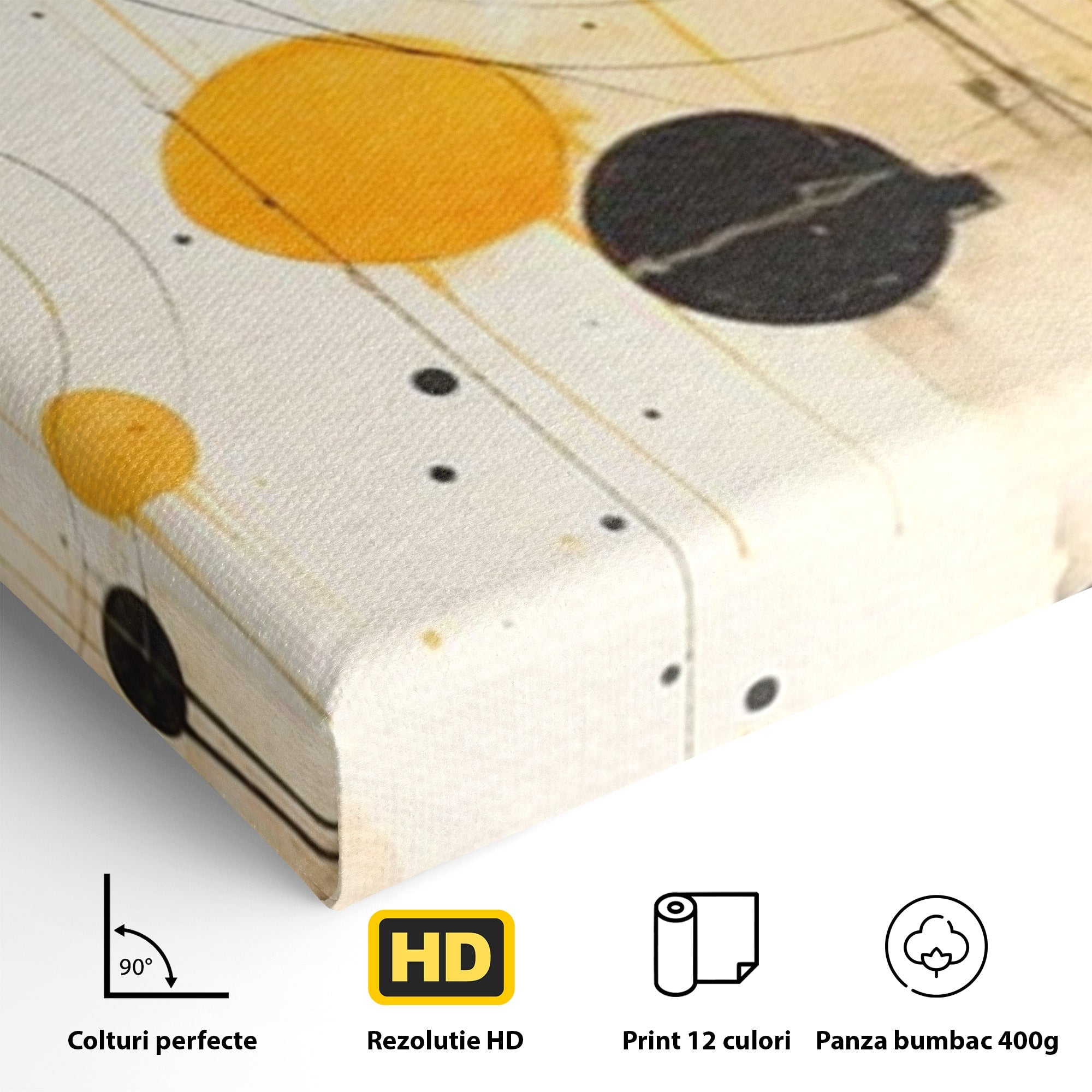 Set 2 Tablouri Canvas Premium LuxCanva® J2-1025, Orologiul Universului, Eclipsa, Atractie, Radiatie, Galben, Negru, Mister, Infinit, Cercuri, Solar, Umbre, Living, Dormitor