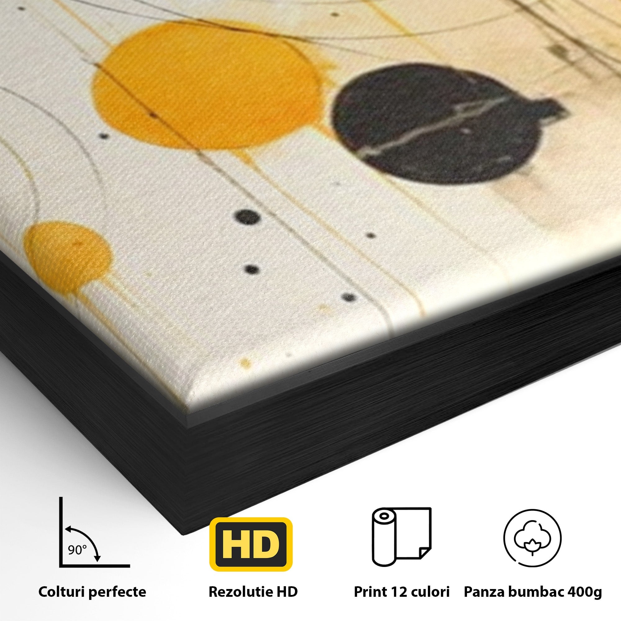 Set 2 Tablouri Canvas Premium LuxCanva® J2-1025, Orologiul Universului, Eclipsa, Atractie, Radiatie, Galben, Negru, Mister, Infinit, Cercuri, Solar, Umbre, Living, Dormitor