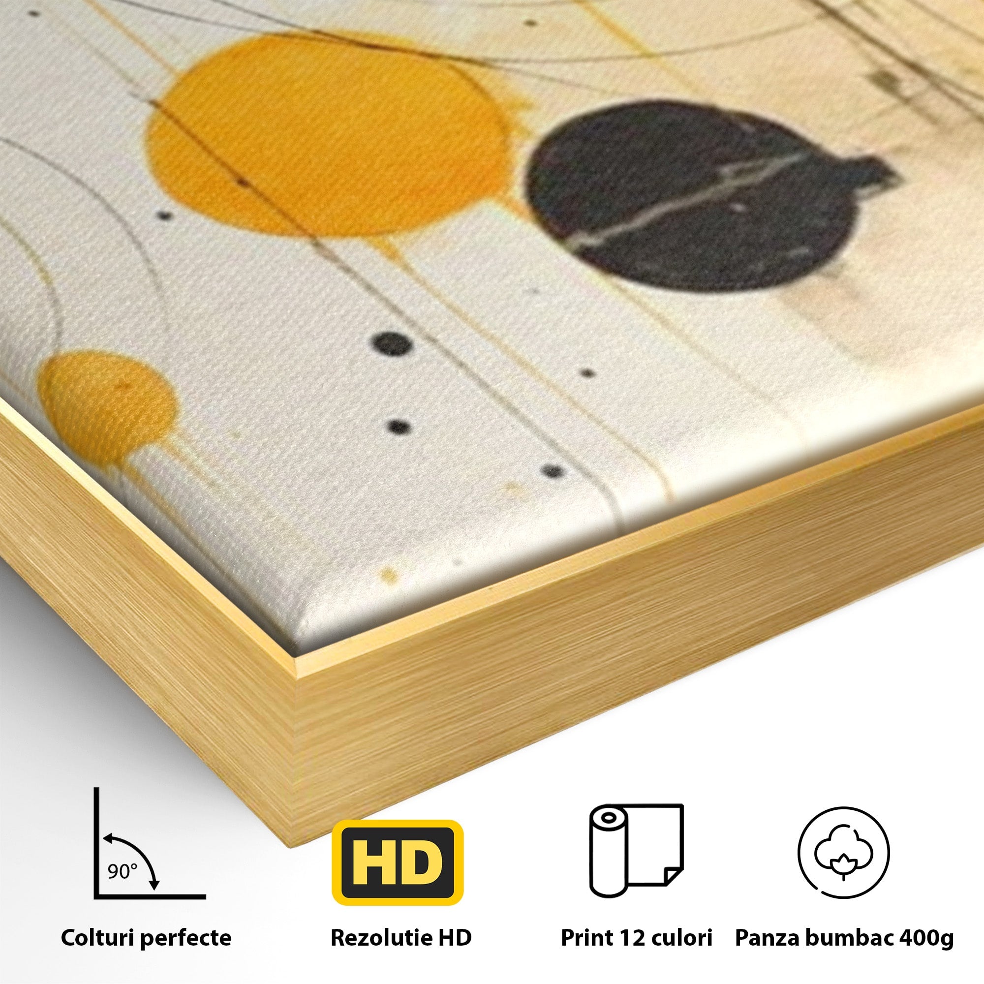 Set 2 Tablouri Canvas Premium LuxCanva® J2-1025, Orologiul Universului, Eclipsa, Atractie, Radiatie, Galben, Negru, Mister, Infinit, Cercuri, Solar, Umbre, Living, Dormitor