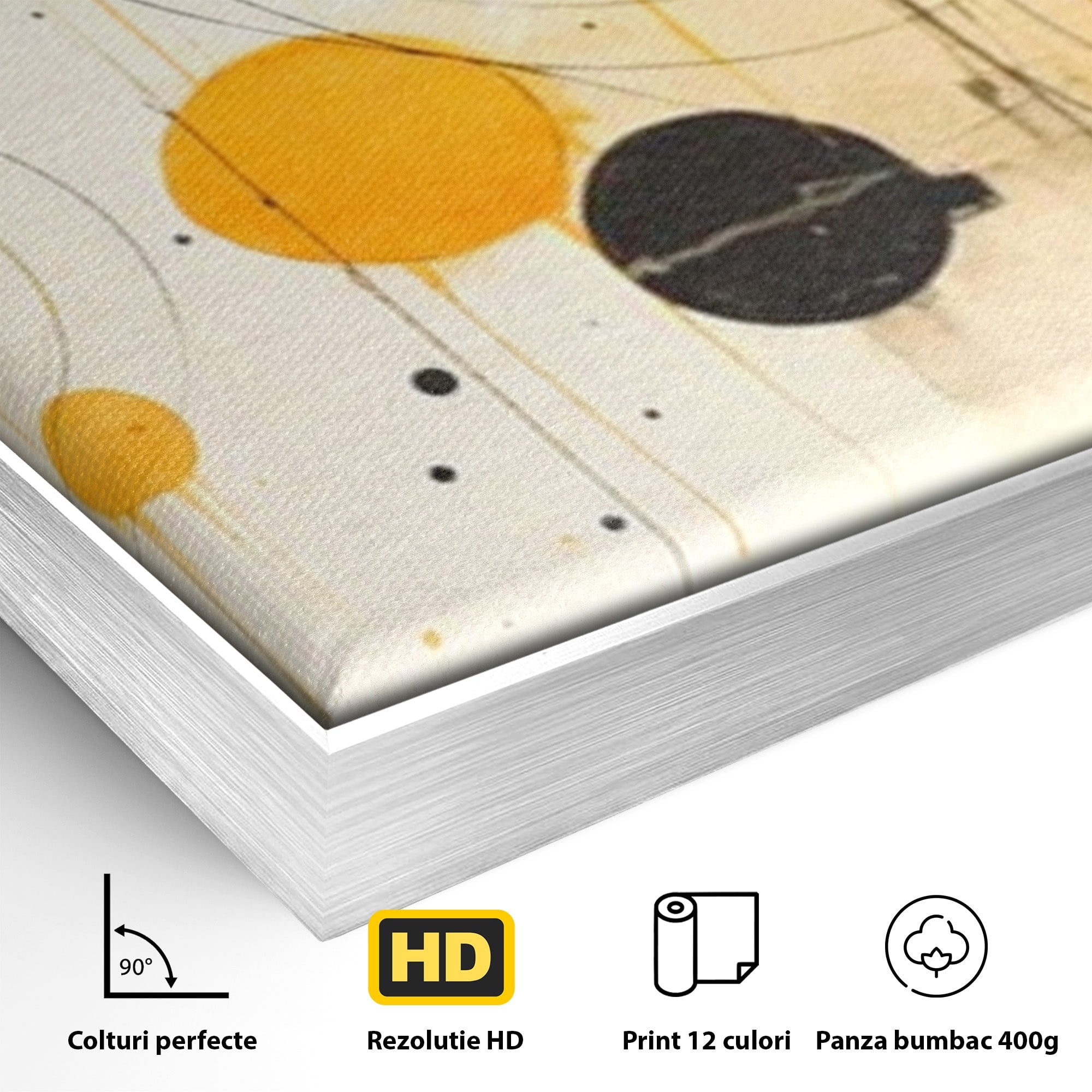 Set 2 Tablouri Canvas Premium LuxCanva® J2-1025, Orologiul Universului, Eclipsa, Atractie, Radiatie, Galben, Negru, Mister, Infinit, Cercuri, Solar, Umbre, Living, Dormitor