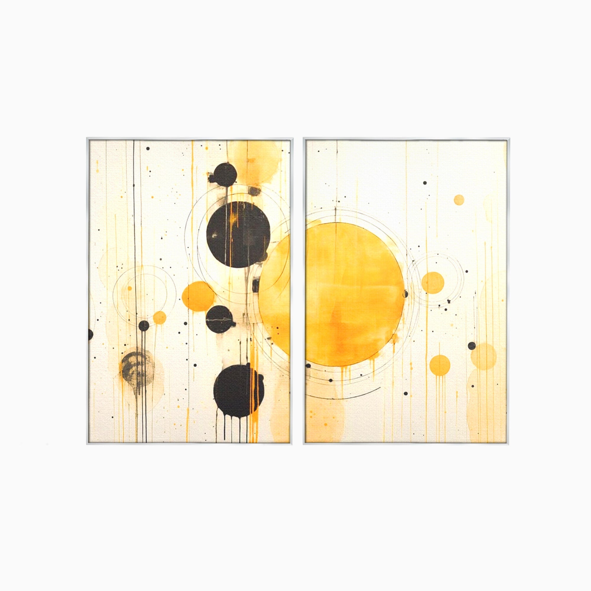 Set 2 Tablouri Canvas Premium LuxCanva® J2-1025, Orologiul Universului, Eclipsa, Atractie, Radiatie, Galben, Negru, Mister, Infinit, Cercuri, Solar, Umbre, Living, Dormitor