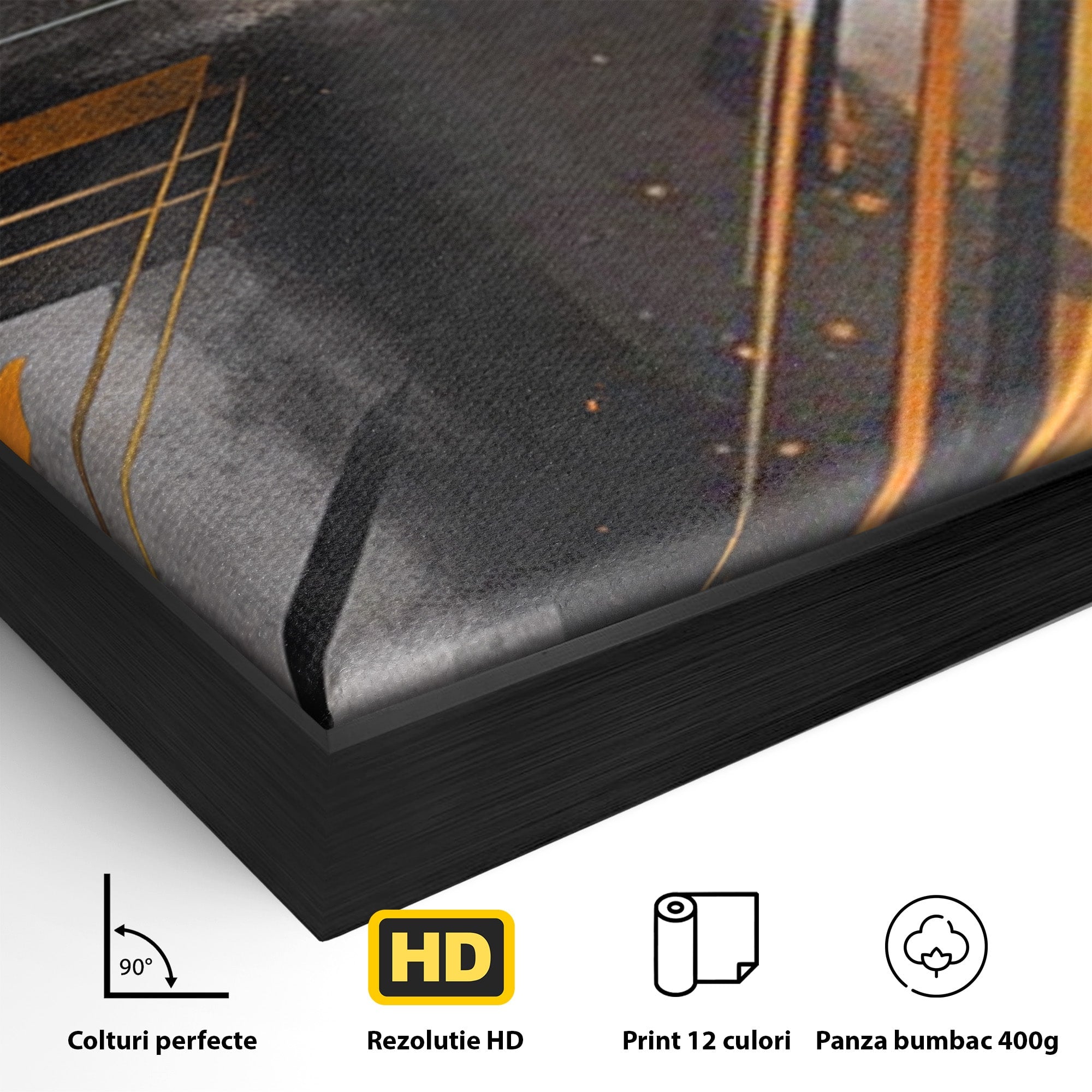 Set 2 Tablouri Canvas Premium LuxCanva® J2-1026, Impactul Viitorului, Futurism, Putere, Stralucire, Inovatie, Miscare, Galben, Negru, Furtuna, Traiectorii, Living, Dormitor