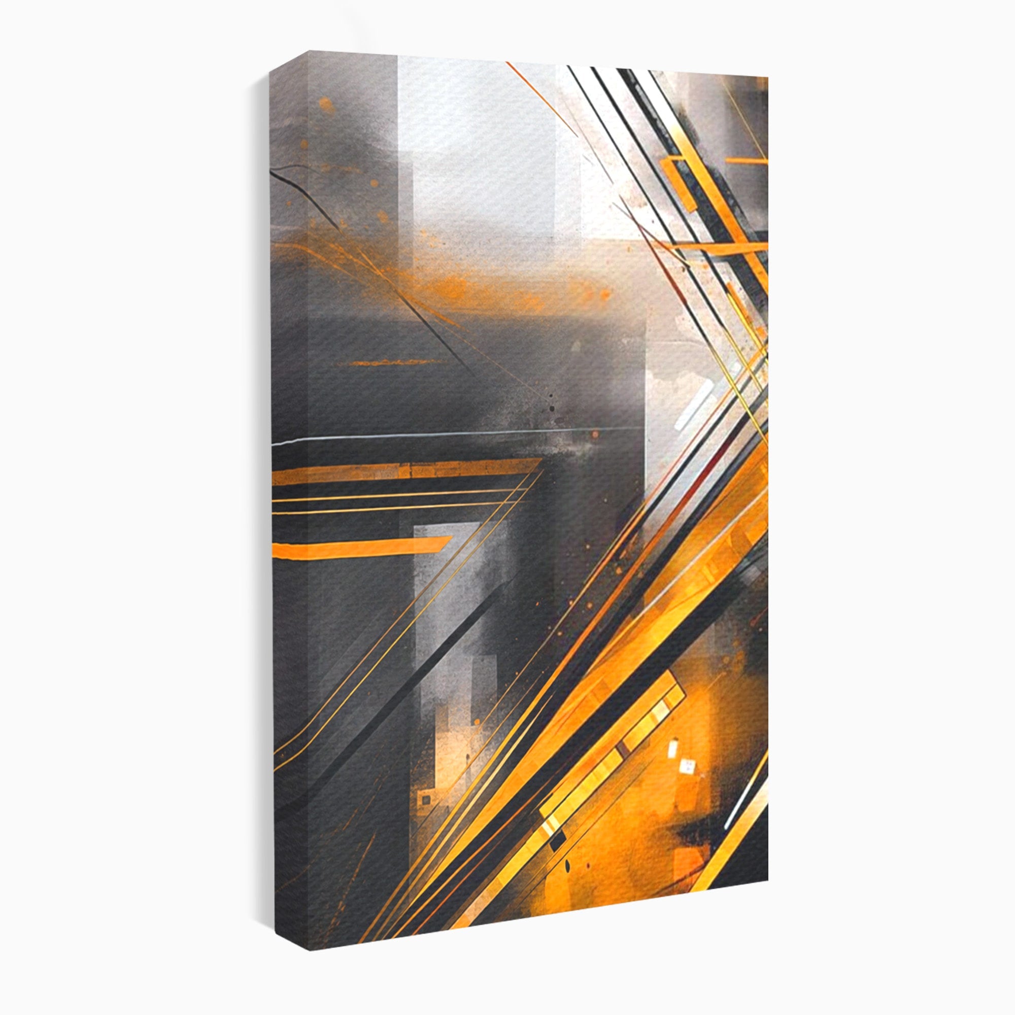 Set 2 Tablouri Canvas Premium LuxCanva® J2-1026, Impactul Viitorului, Futurism, Putere, Stralucire, Inovatie, Miscare, Galben, Negru, Furtuna, Traiectorii, Living, Dormitor
