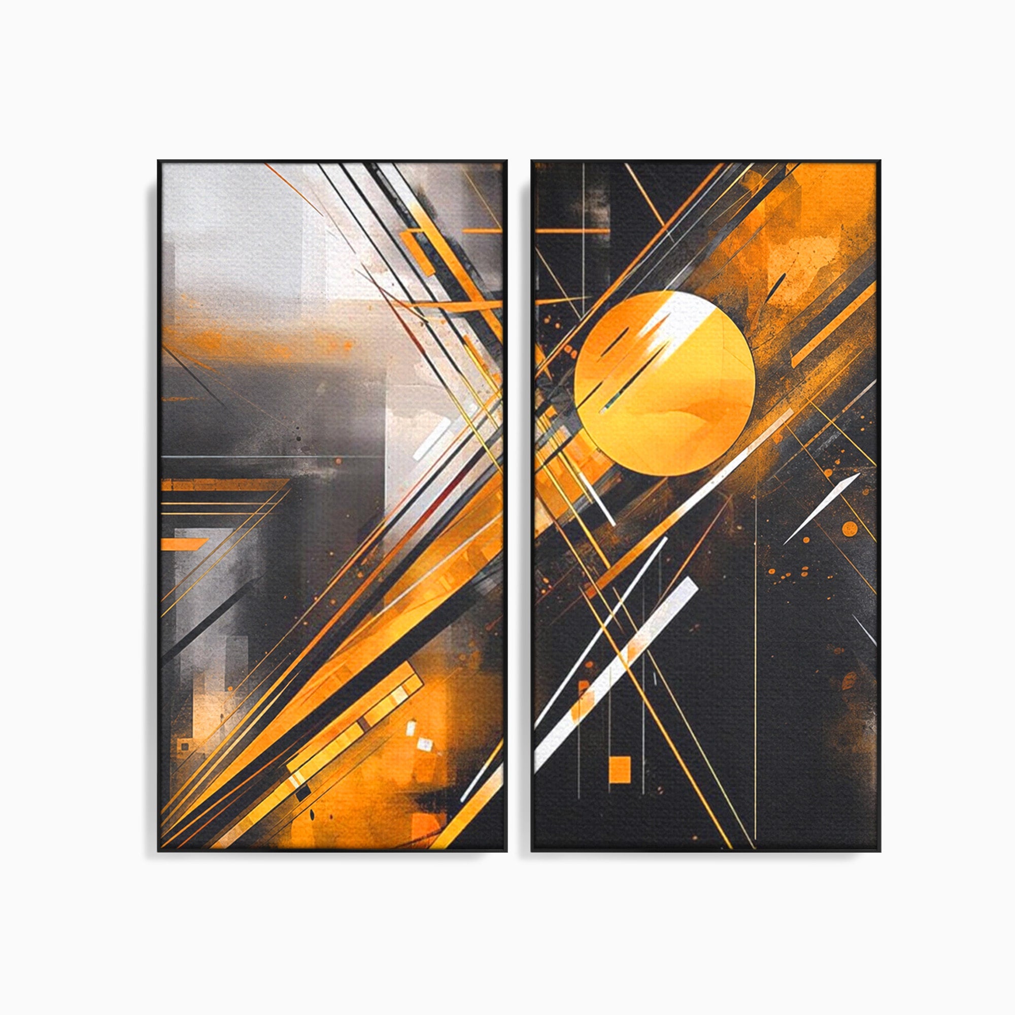 Set 2 Tablouri Canvas Premium LuxCanva® J2-1026, Impactul Viitorului, Futurism, Putere, Stralucire, Inovatie, Miscare, Galben, Negru, Furtuna, Traiectorii, Living, Dormitor