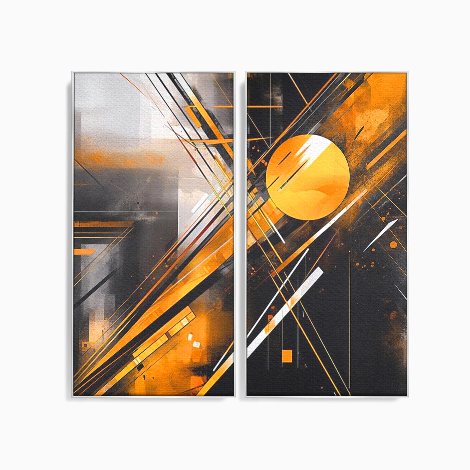 Set 2 Tablouri Canvas Premium LuxCanva® J2-1026, Impactul Viitorului, Futurism, Putere, Stralucire, Inovatie, Miscare, Galben, Negru, Furtuna, Traiectorii, Living, Dormitor