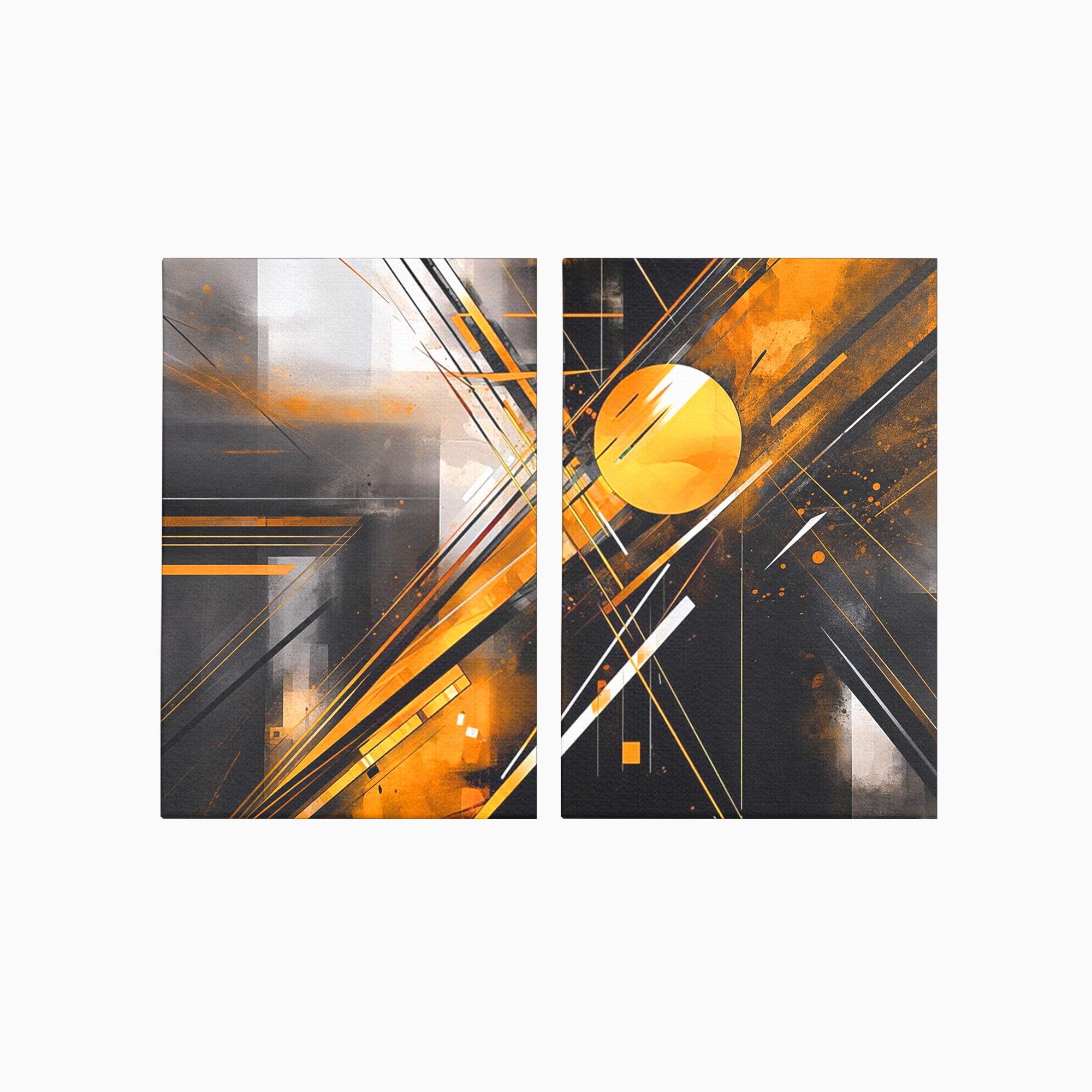 Set 2 Tablouri Canvas Premium LuxCanva® J2-1026, Impactul Viitorului, Futurism, Putere, Stralucire, Inovatie, Miscare, Galben, Negru, Furtuna, Traiectorii, Living, Dormitor