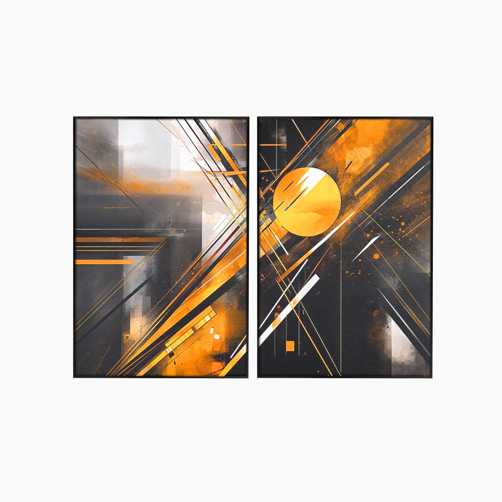 Set 2 Tablouri Canvas Premium LuxCanva® J2-1026, Impactul Viitorului, Futurism, Putere, Stralucire, Inovatie, Miscare, Galben, Negru, Furtuna, Traiectorii, Living, Dormitor
