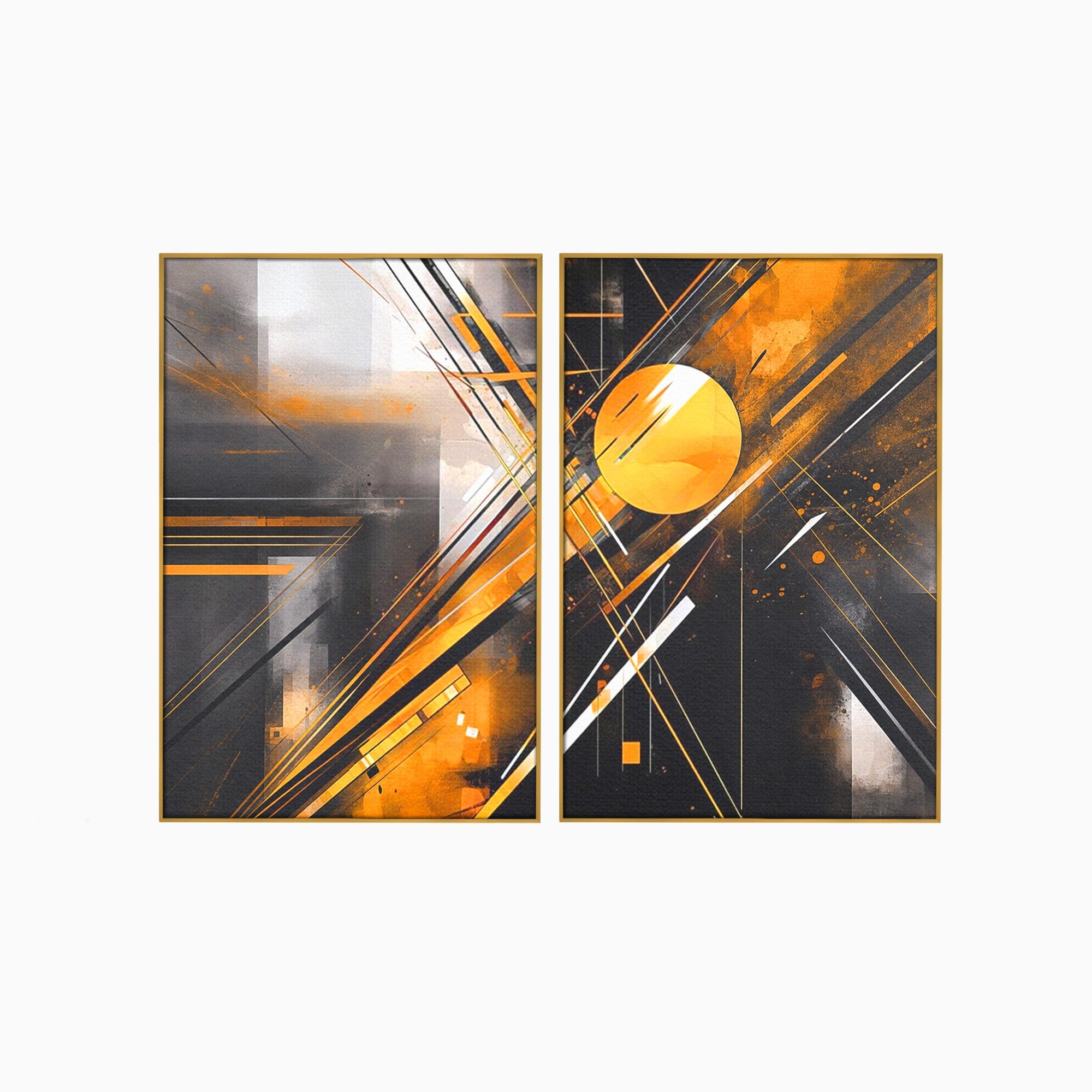 Set 2 Tablouri Canvas Premium LuxCanva® J2-1026, Impactul Viitorului, Futurism, Putere, Stralucire, Inovatie, Miscare, Galben, Negru, Furtuna, Traiectorii, Living, Dormitor