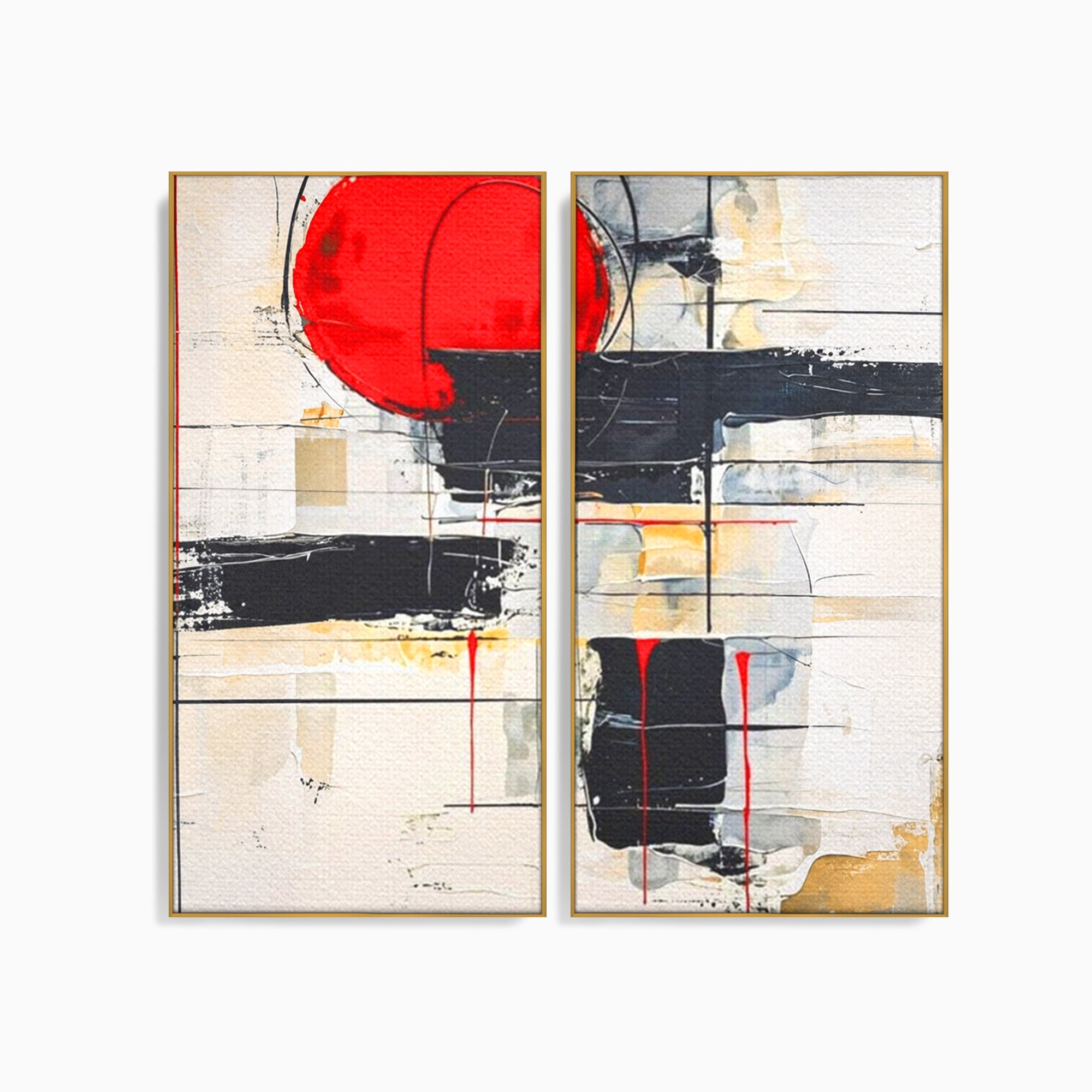 Set 2 Tablouri Canvas Premium LuxCanva® J2-1029, Cercul Vietii, Energie, Foc, Abstract, Rosu, Negru, Cercuri, Explozie, Contrast, Pasiune, Minimalism, Geometrie, Living, Dormitor
