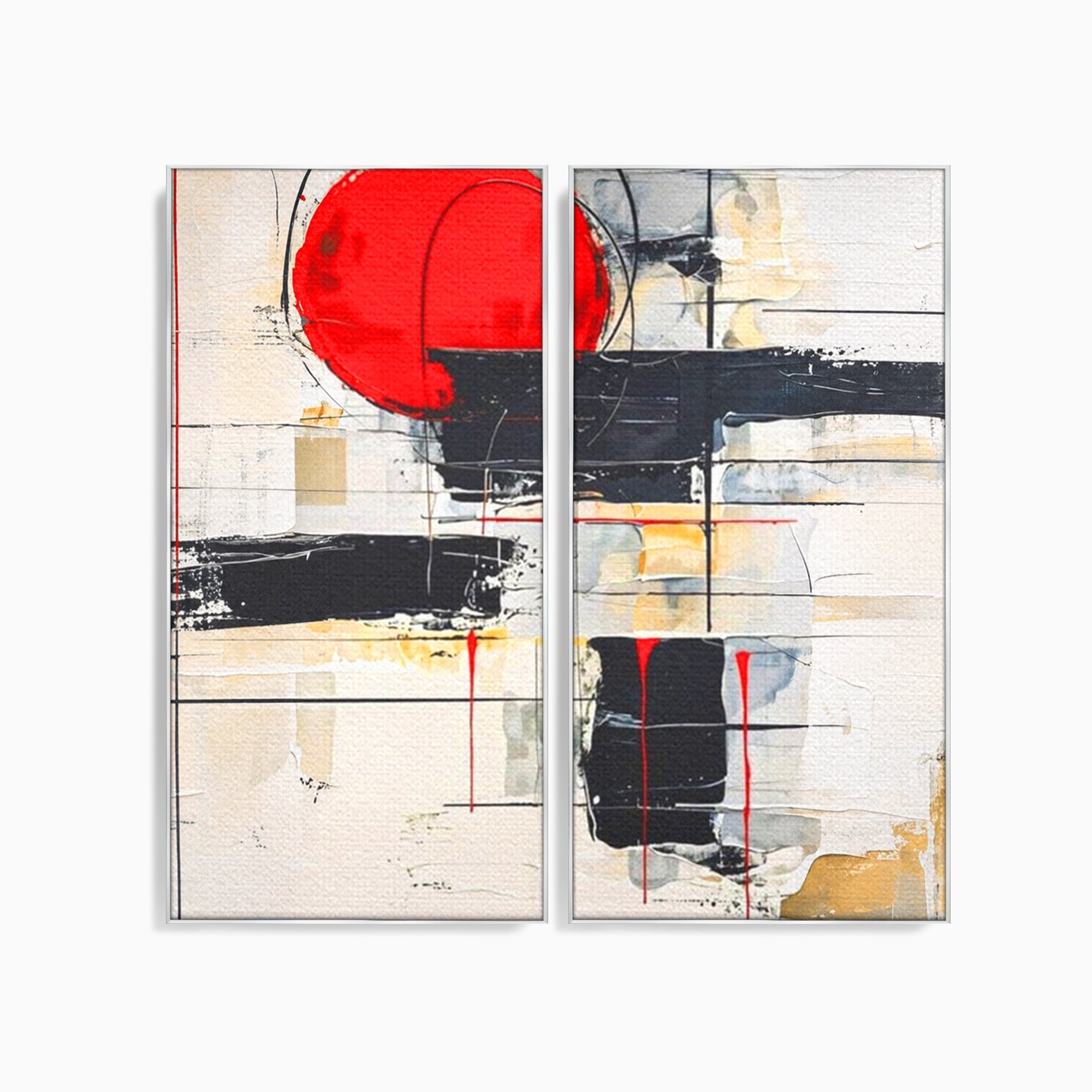 Set 2 Tablouri Canvas Premium LuxCanva® J2-1029, Cercul Vietii, Energie, Foc, Abstract, Rosu, Negru, Cercuri, Explozie, Contrast, Pasiune, Minimalism, Geometrie, Living, Dormitor