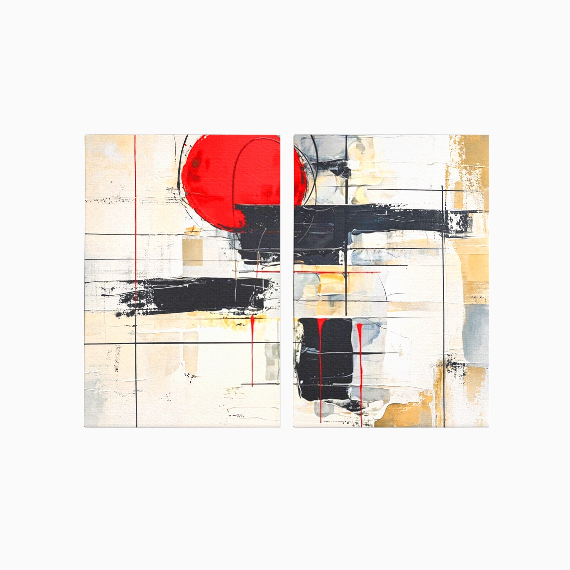 Set 2 Tablouri Canvas Premium LuxCanva® J2-1029, Cercul Vietii, Energie, Foc, Abstract, Rosu, Negru, Cercuri, Explozie, Contrast, Pasiune, Minimalism, Geometrie, Living, Dormitor