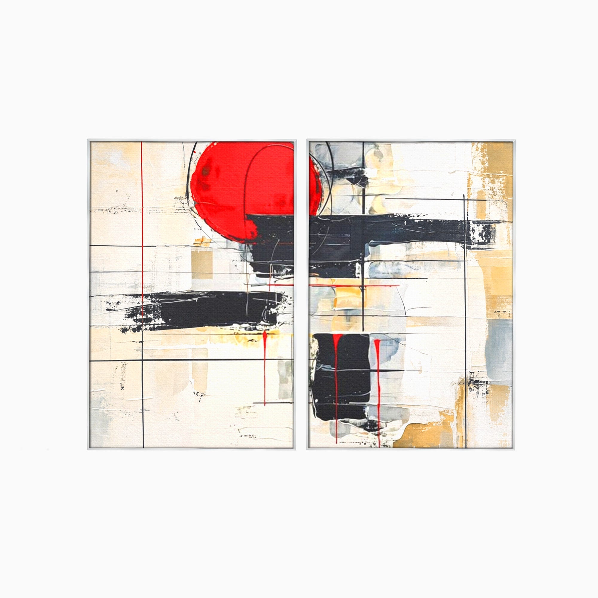 Set 2 Tablouri Canvas Premium LuxCanva® J2-1029, Cercul Vietii, Energie, Foc, Abstract, Rosu, Negru, Cercuri, Explozie, Contrast, Pasiune, Minimalism, Geometrie, Living, Dormitor