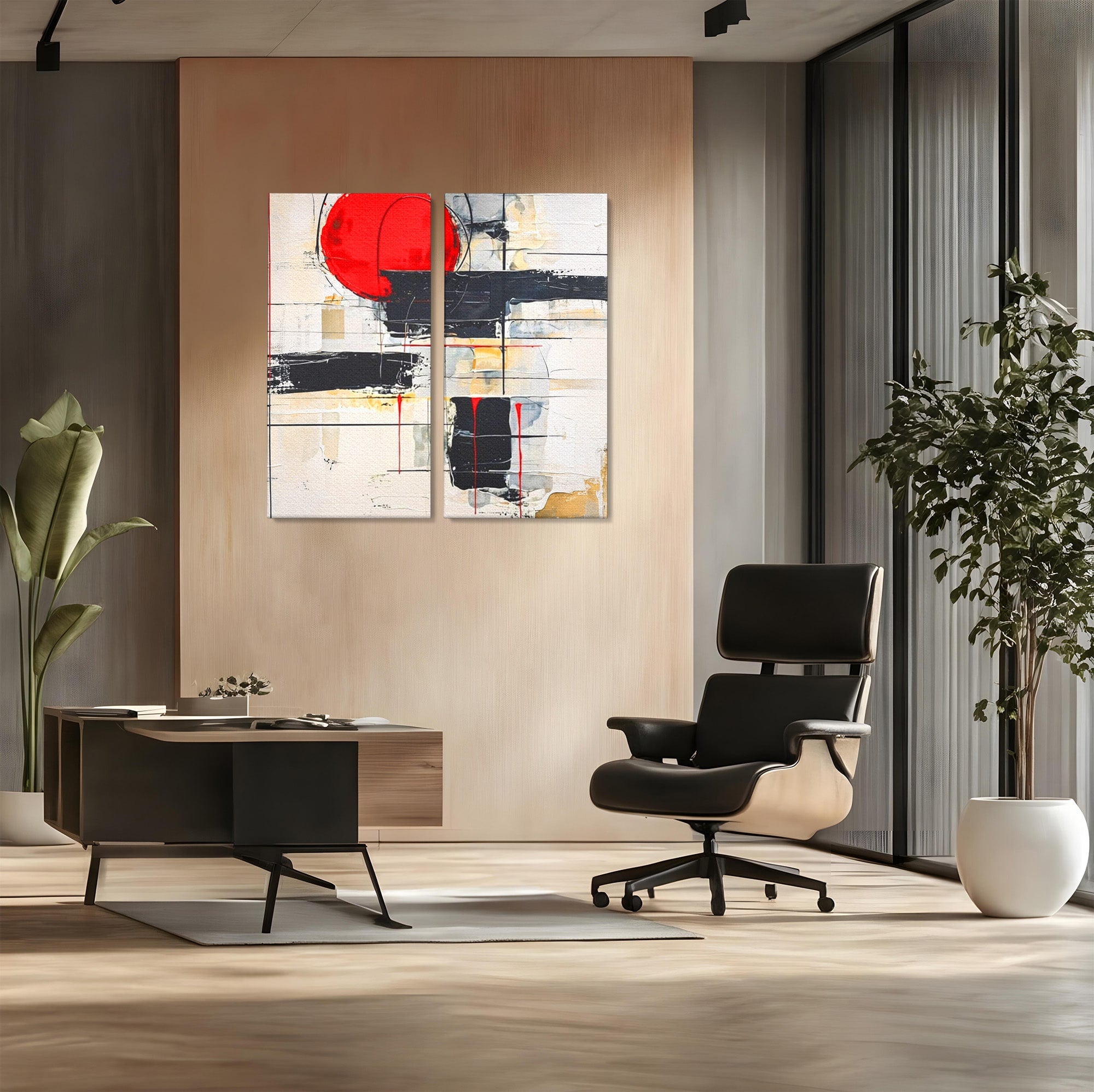 Set 2 Tablouri Canvas Premium LuxCanva® J2-1029, Cercul Vietii, Energie, Foc, Abstract, Rosu, Negru, Cercuri, Explozie, Contrast, Pasiune, Minimalism, Geometrie, Living, Dormitor
