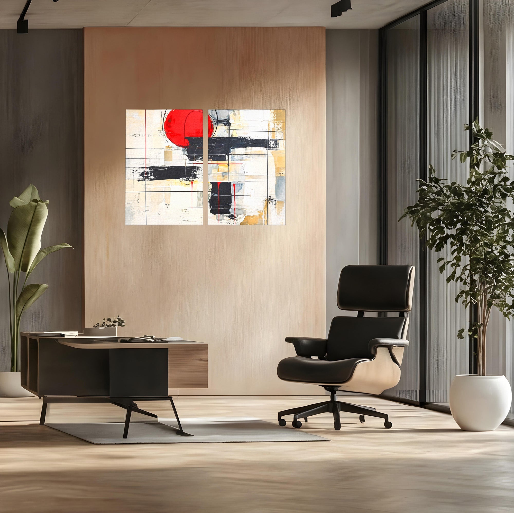 Set 2 Tablouri Canvas Premium LuxCanva® J2-1029, Cercul Vietii, Energie, Foc, Abstract, Rosu, Negru, Cercuri, Explozie, Contrast, Pasiune, Minimalism, Geometrie, Living, Dormitor