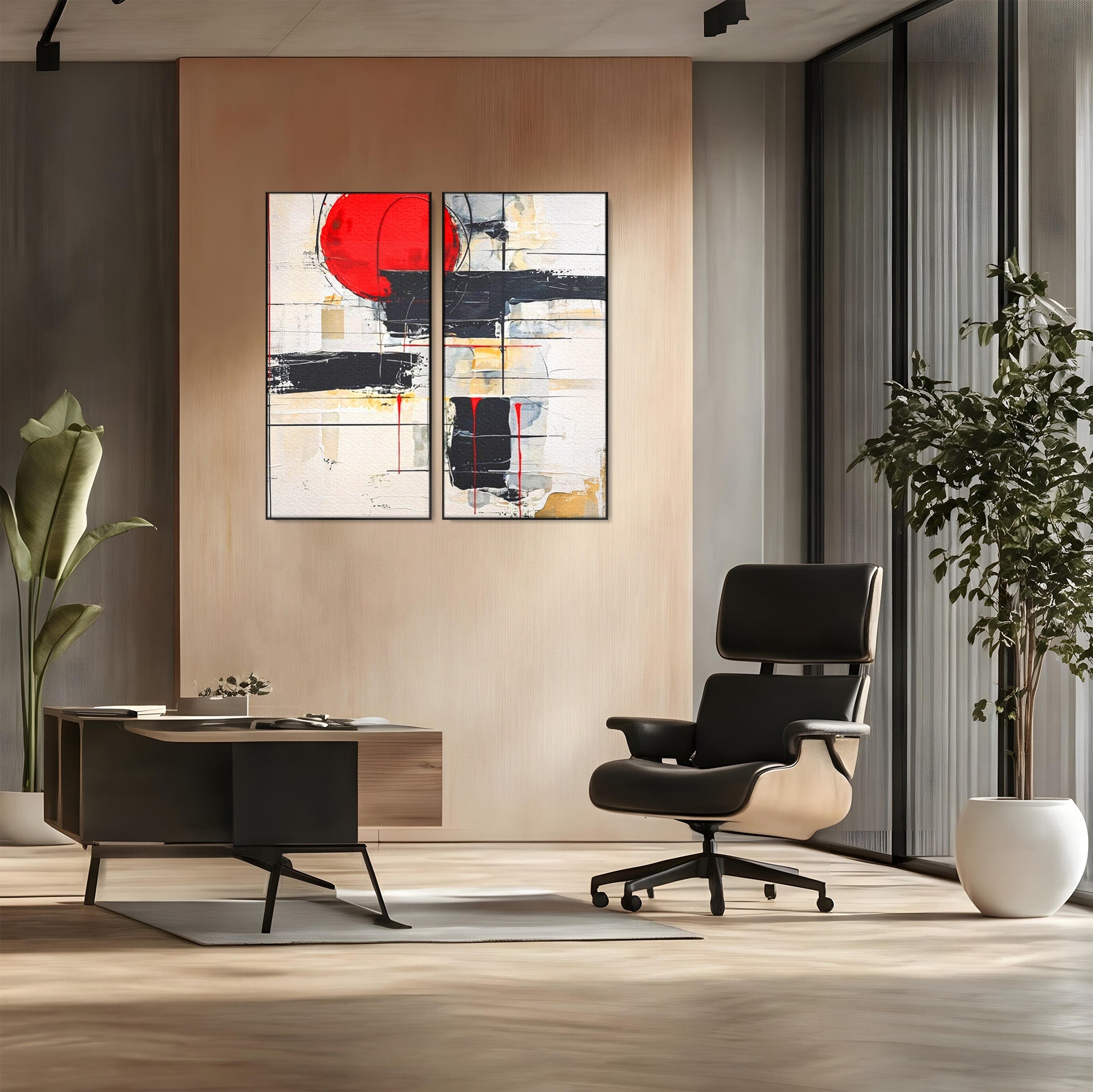 Set 2 Tablouri Canvas Premium LuxCanva® J2-1029, Cercul Vietii, Energie, Foc, Abstract, Rosu, Negru, Cercuri, Explozie, Contrast, Pasiune, Minimalism, Geometrie, Living, Dormitor