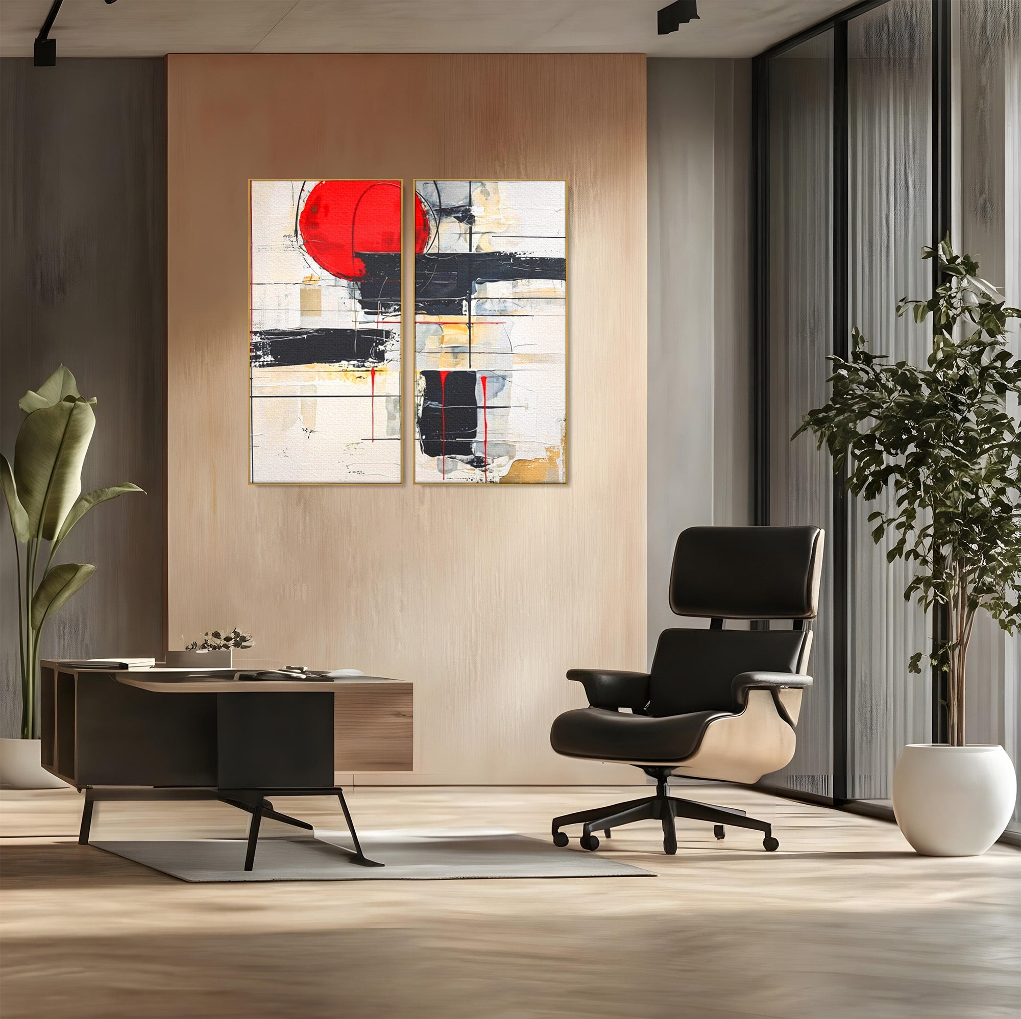 Set 2 Tablouri Canvas Premium LuxCanva® J2-1029, Cercul Vietii, Energie, Foc, Abstract, Rosu, Negru, Cercuri, Explozie, Contrast, Pasiune, Minimalism, Geometrie, Living, Dormitor