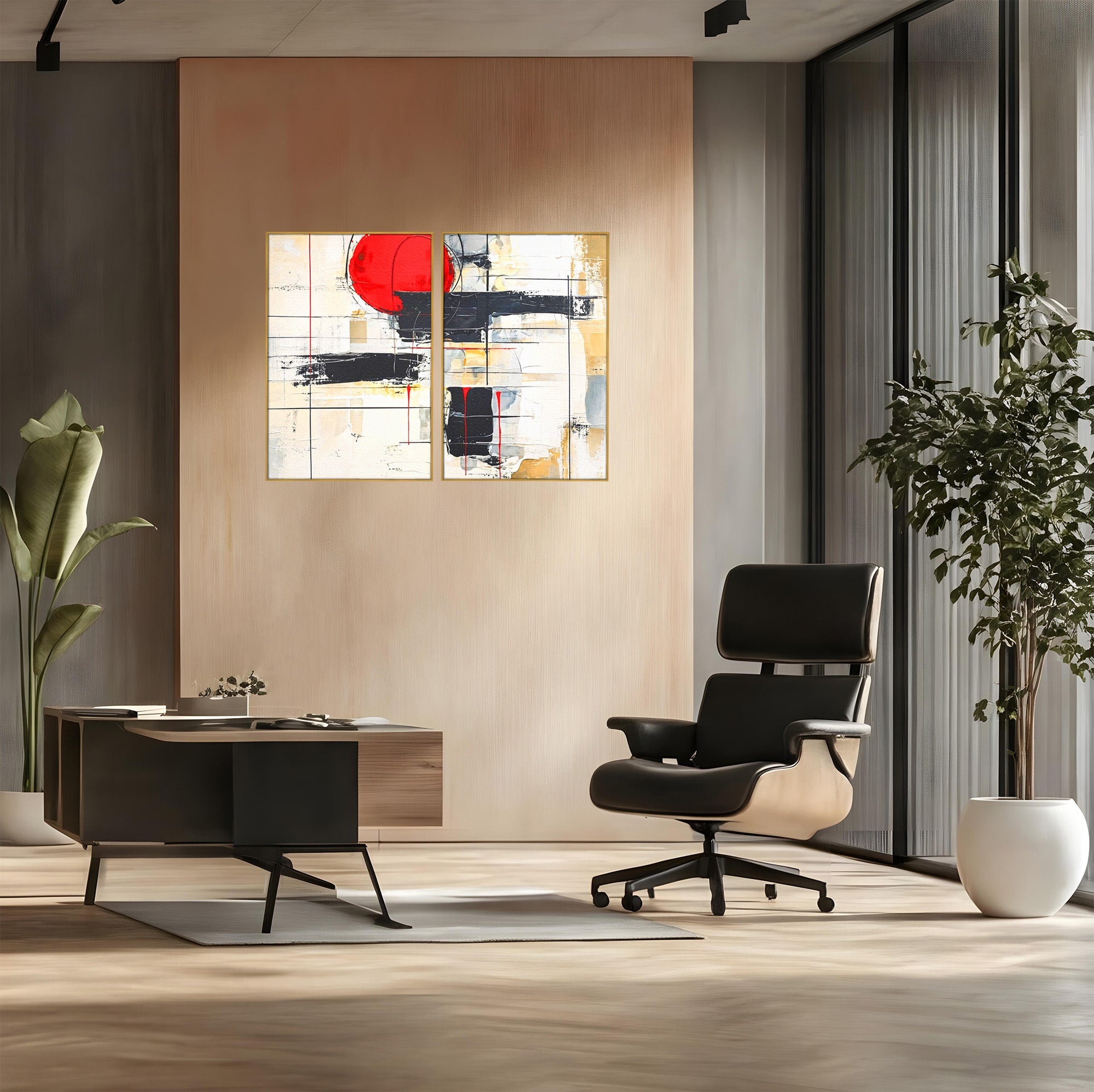 Set 2 Tablouri Canvas Premium LuxCanva® J2-1029, Cercul Vietii, Energie, Foc, Abstract, Rosu, Negru, Cercuri, Explozie, Contrast, Pasiune, Minimalism, Geometrie, Living, Dormitor