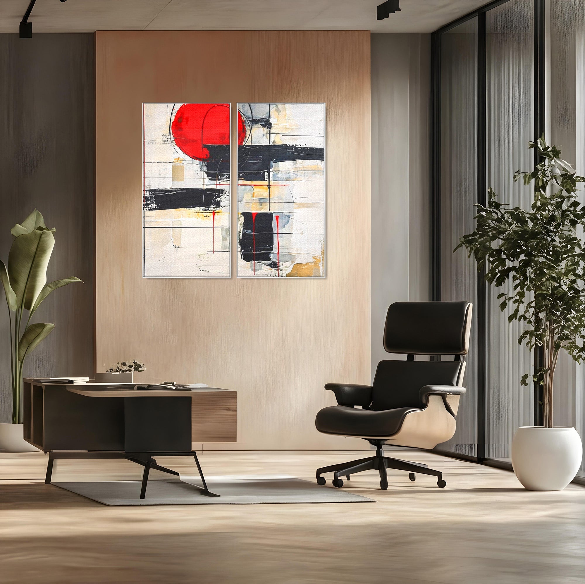 Set 2 Tablouri Canvas Premium LuxCanva® J2-1029, Cercul Vietii, Energie, Foc, Abstract, Rosu, Negru, Cercuri, Explozie, Contrast, Pasiune, Minimalism, Geometrie, Living, Dormitor