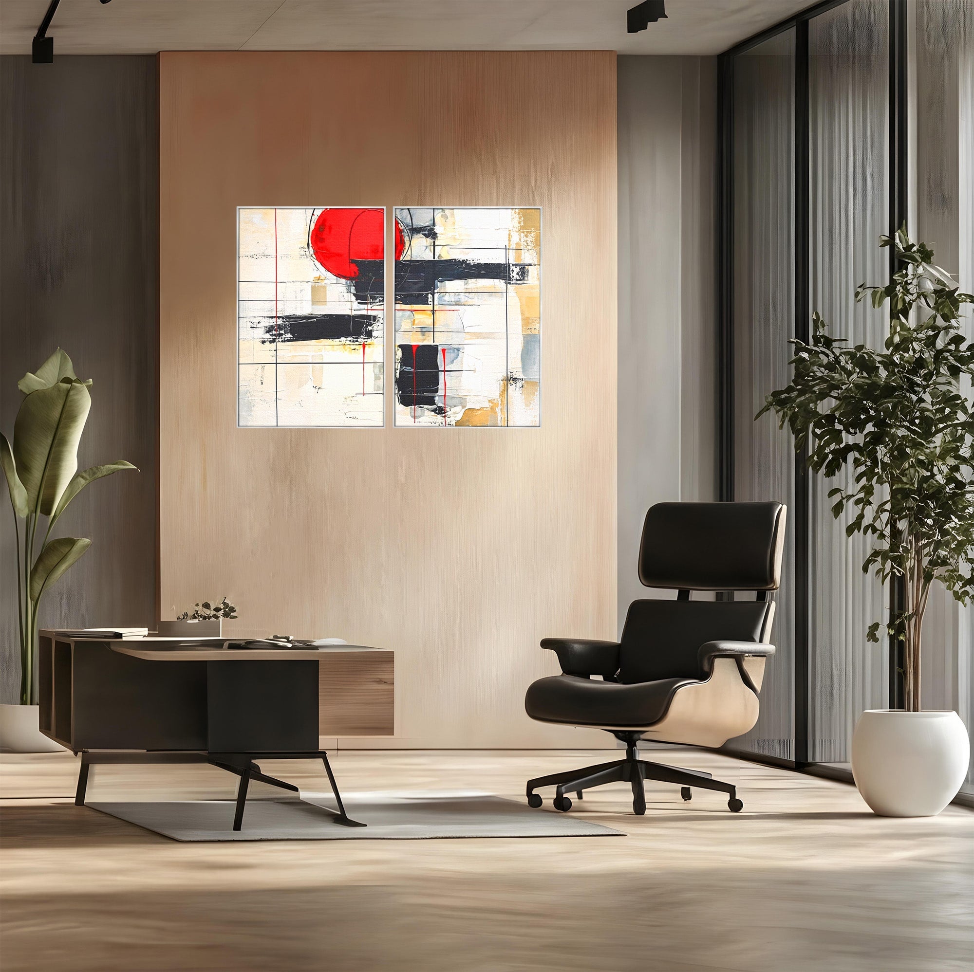 Set 2 Tablouri Canvas Premium LuxCanva® J2-1029, Cercul Vietii, Energie, Foc, Abstract, Rosu, Negru, Cercuri, Explozie, Contrast, Pasiune, Minimalism, Geometrie, Living, Dormitor