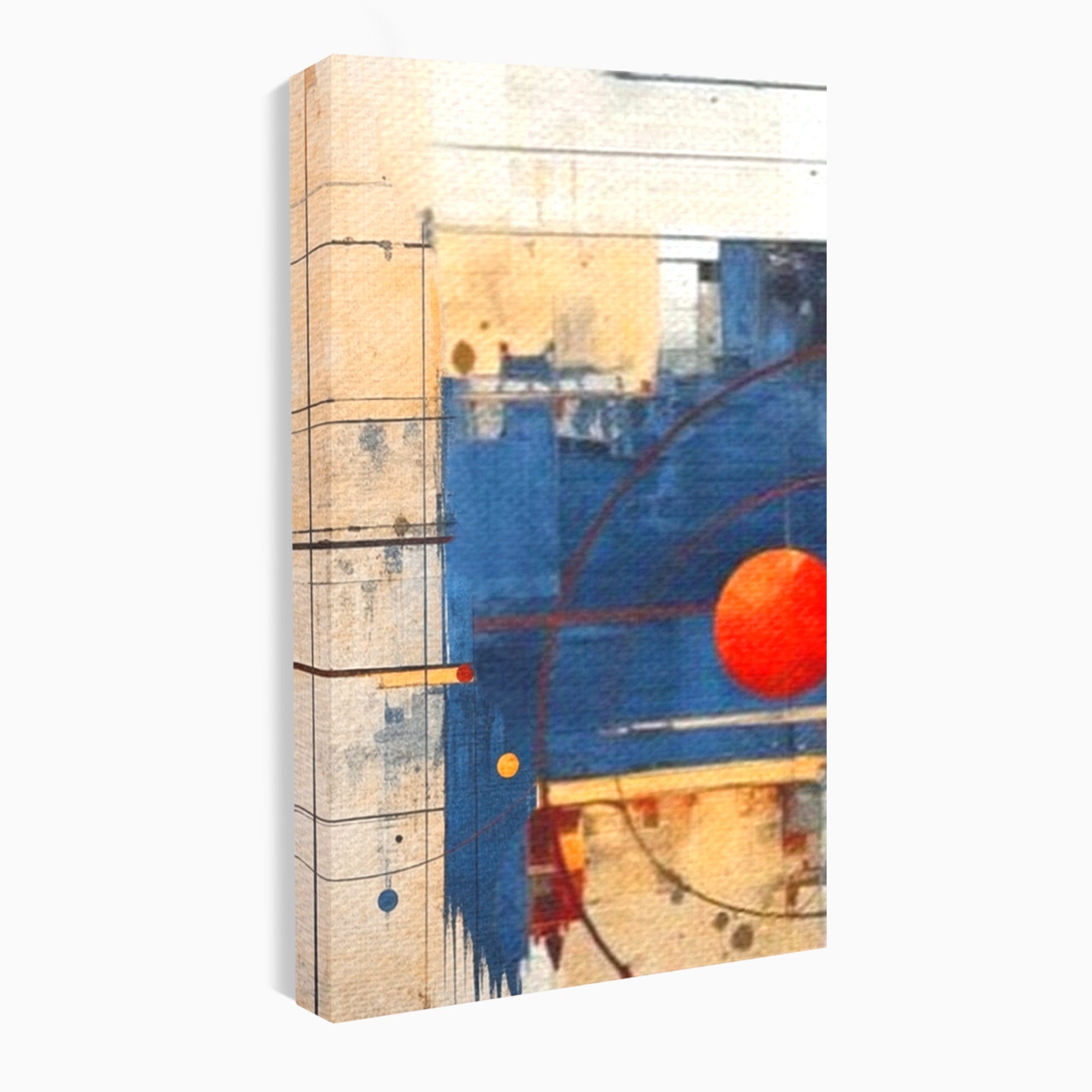 Set 3 Tablouri Canvas Premium LuxCanva® J3-1019, Spatiu Descompus, Sfere, Rosii, Portocaliu, Orbite, Linii, Urban, Contraste, Compozitional, Decorativ, Fantasmic, Living, Dormitor