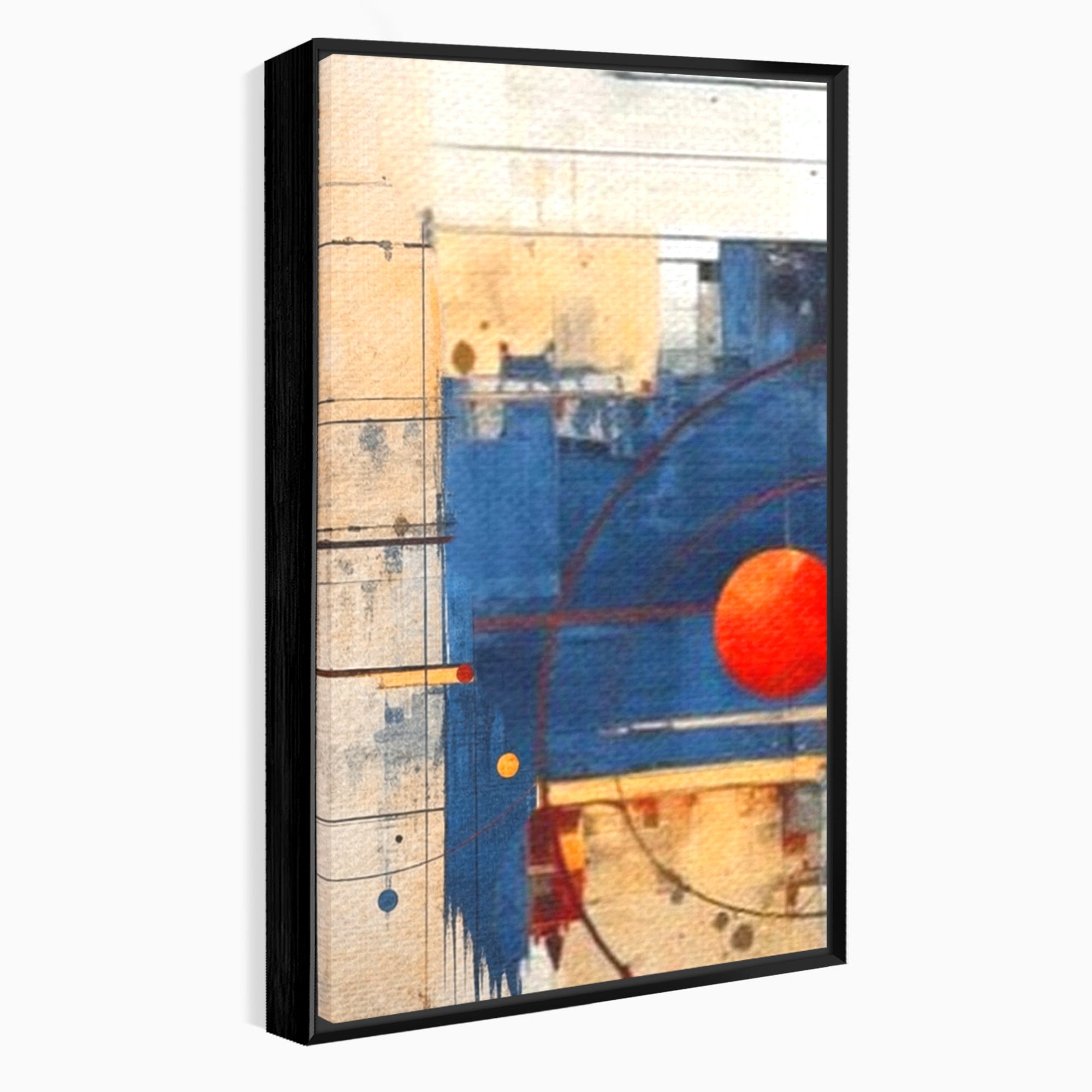 Set 3 Tablouri Canvas Premium LuxCanva® J3-1019, Spatiu Descompus, Sfere, Rosii, Portocaliu, Orbite, Linii, Urban, Contraste, Compozitional, Decorativ, Fantasmic, Living, Dormitor