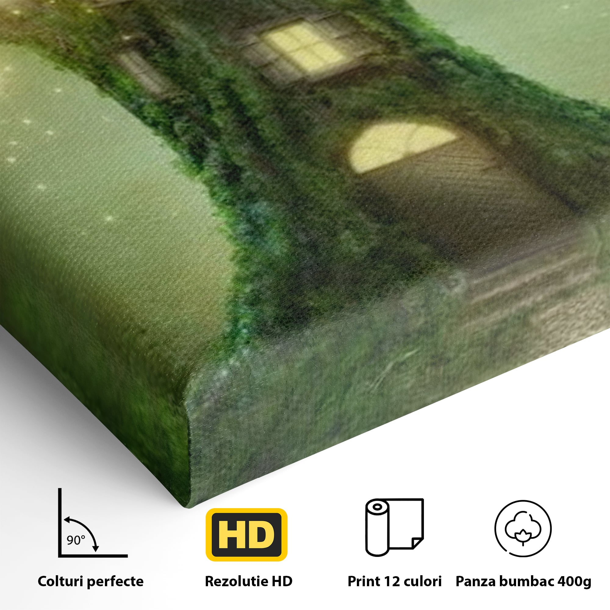 Tablou Canvas Premium, LuxCanva® K1000, Copacul Viselor,  Casuta, Fermecata, Taram, Zane, Verde, Padure, Magie, Vise, Povesti, Fantezie, Spiridusi, Mistic, Camera Copii