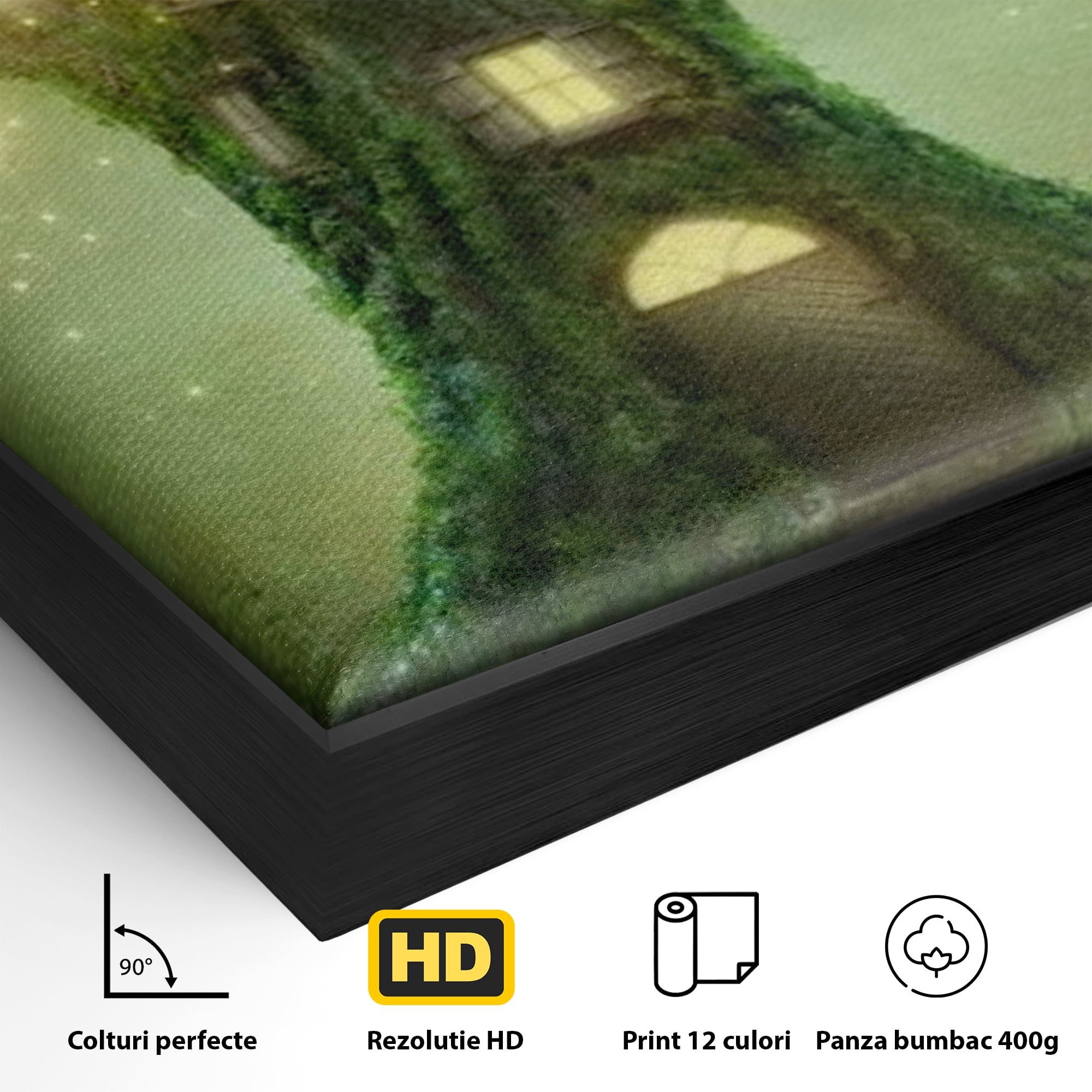Tablou Canvas Premium, LuxCanva® K1000, Copacul Viselor,  Casuta, Fermecata, Taram, Zane, Verde, Padure, Magie, Vise, Povesti, Fantezie, Spiridusi, Mistic, Camera Copii