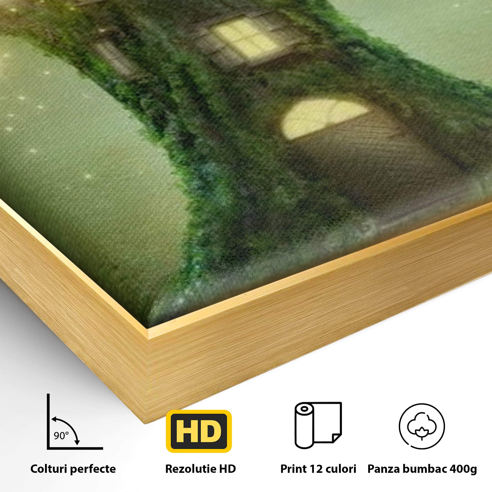 Tablou Canvas Premium, LuxCanva® K1000, Copacul Viselor,  Casuta, Fermecata, Taram, Zane, Verde, Padure, Magie, Vise, Povesti, Fantezie, Spiridusi, Mistic, Camera Copii