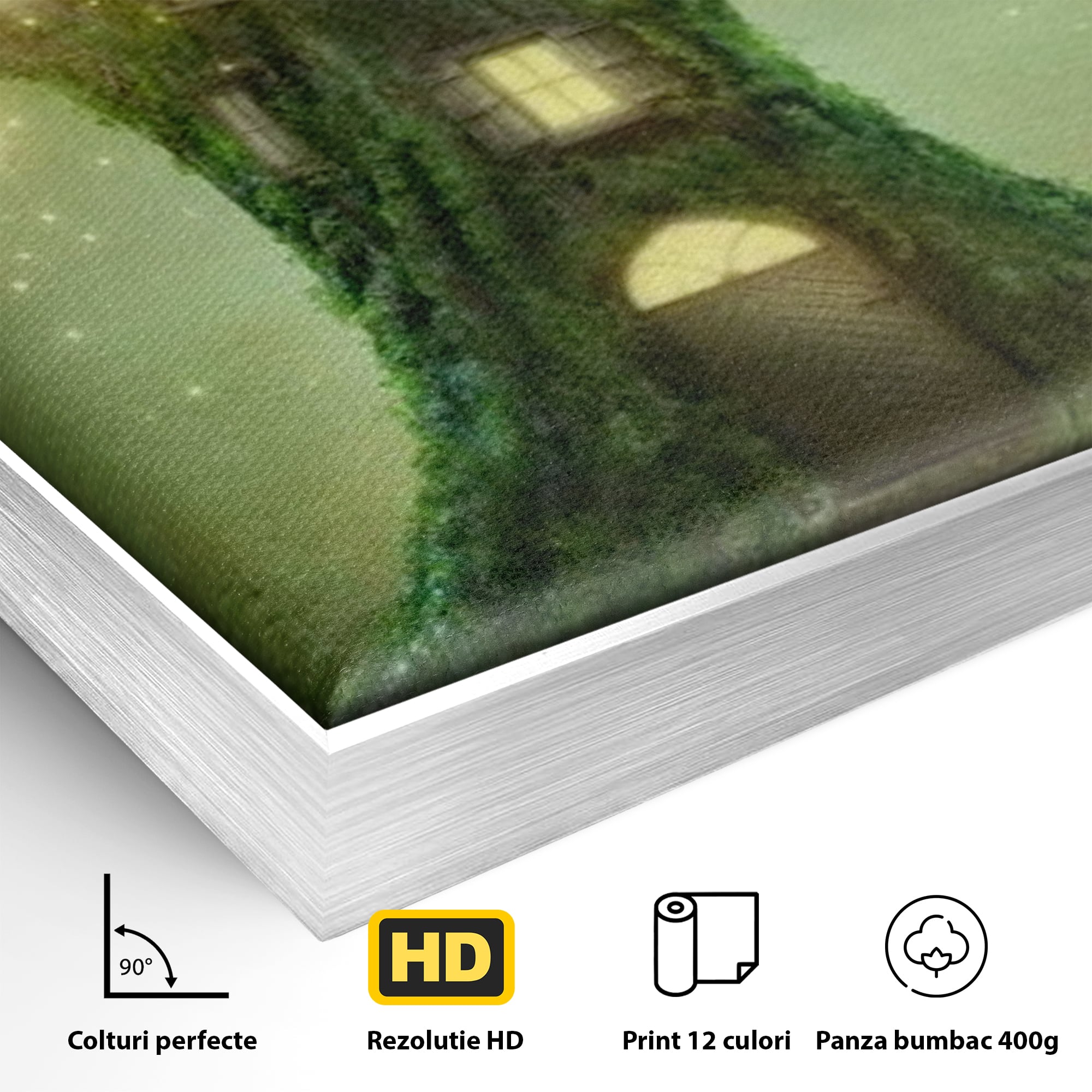 Tablou Canvas Premium, LuxCanva® K1000, Copacul Viselor,  Casuta, Fermecata, Taram, Zane, Verde, Padure, Magie, Vise, Povesti, Fantezie, Spiridusi, Mistic, Camera Copii