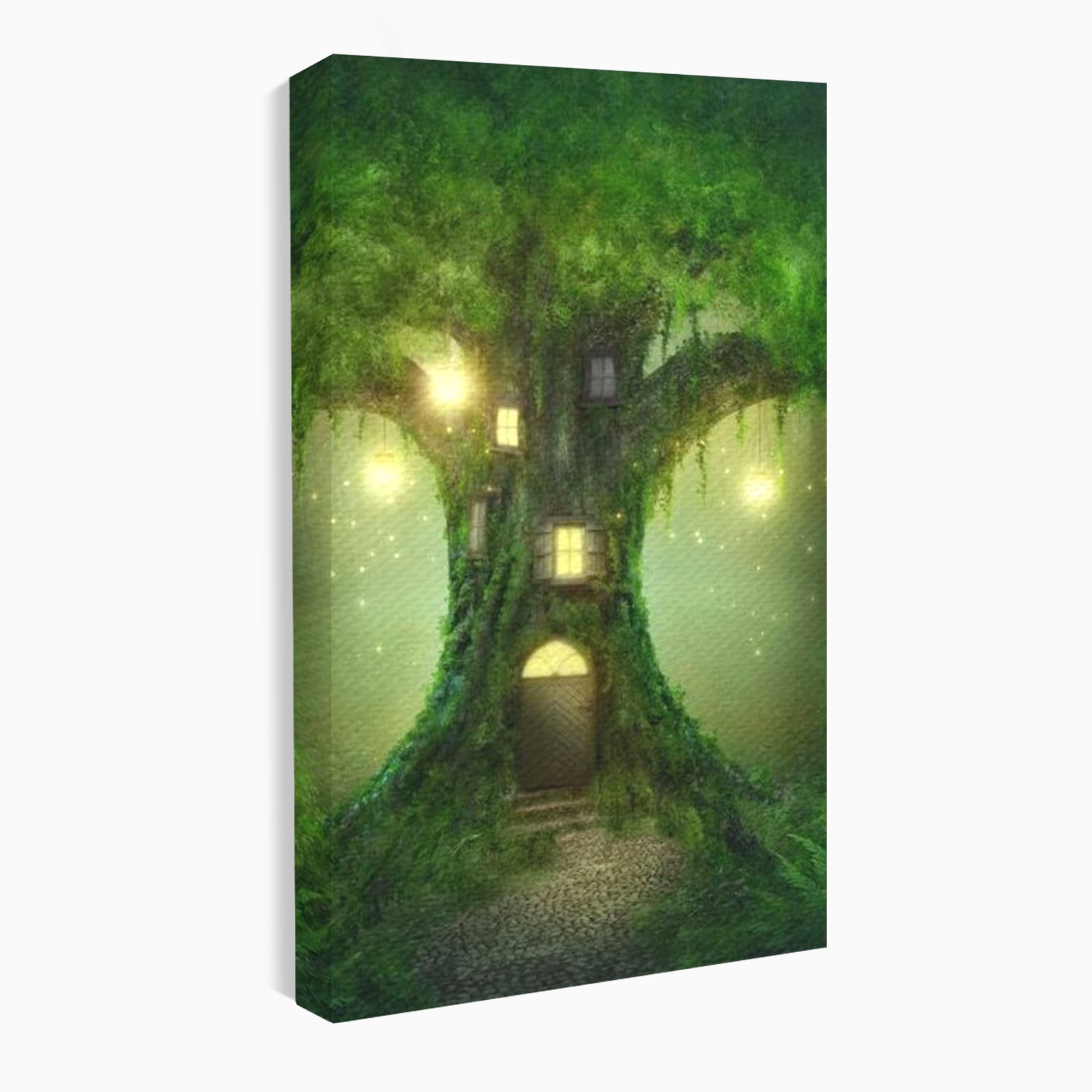Tablou Canvas Premium, LuxCanva® K1000, Copacul Viselor,  Casuta, Fermecata, Taram, Zane, Verde, Padure, Magie, Vise, Povesti, Fantezie, Spiridusi, Mistic, Camera Copii