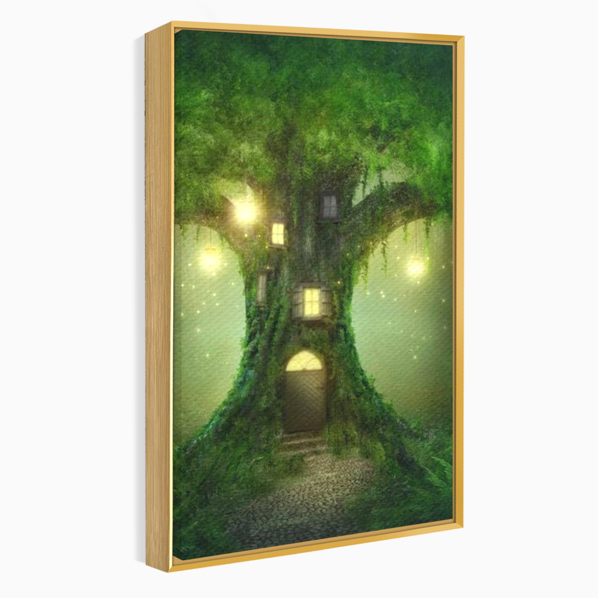 Tablou Canvas Premium, LuxCanva® K1000, Copacul Viselor,  Casuta, Fermecata, Taram, Zane, Verde, Padure, Magie, Vise, Povesti, Fantezie, Spiridusi, Mistic, Camera Copii