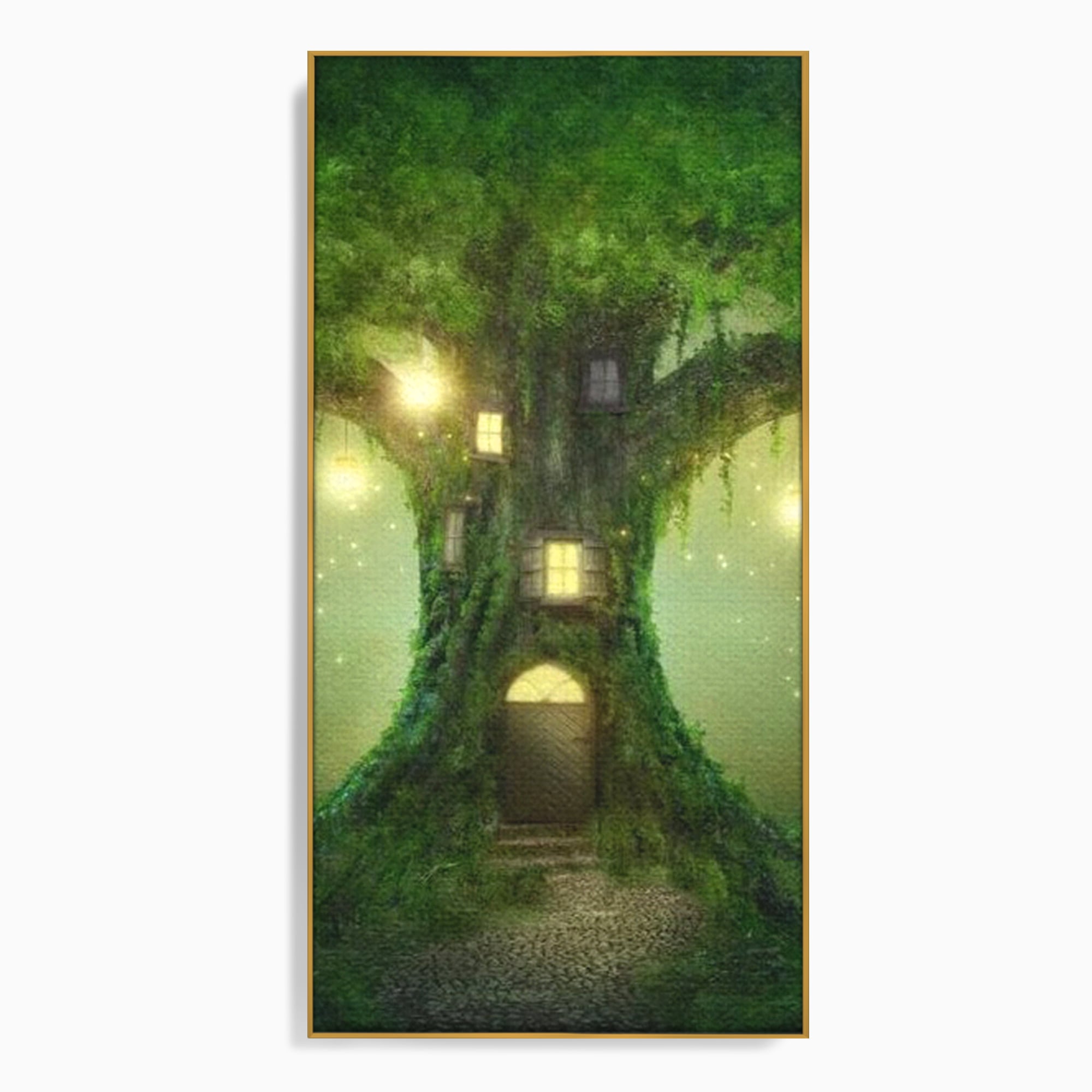 Tablou Canvas Premium, LuxCanva® K1000, Copacul Viselor,  Casuta, Fermecata, Taram, Zane, Verde, Padure, Magie, Vise, Povesti, Fantezie, Spiridusi, Mistic, Camera Copii