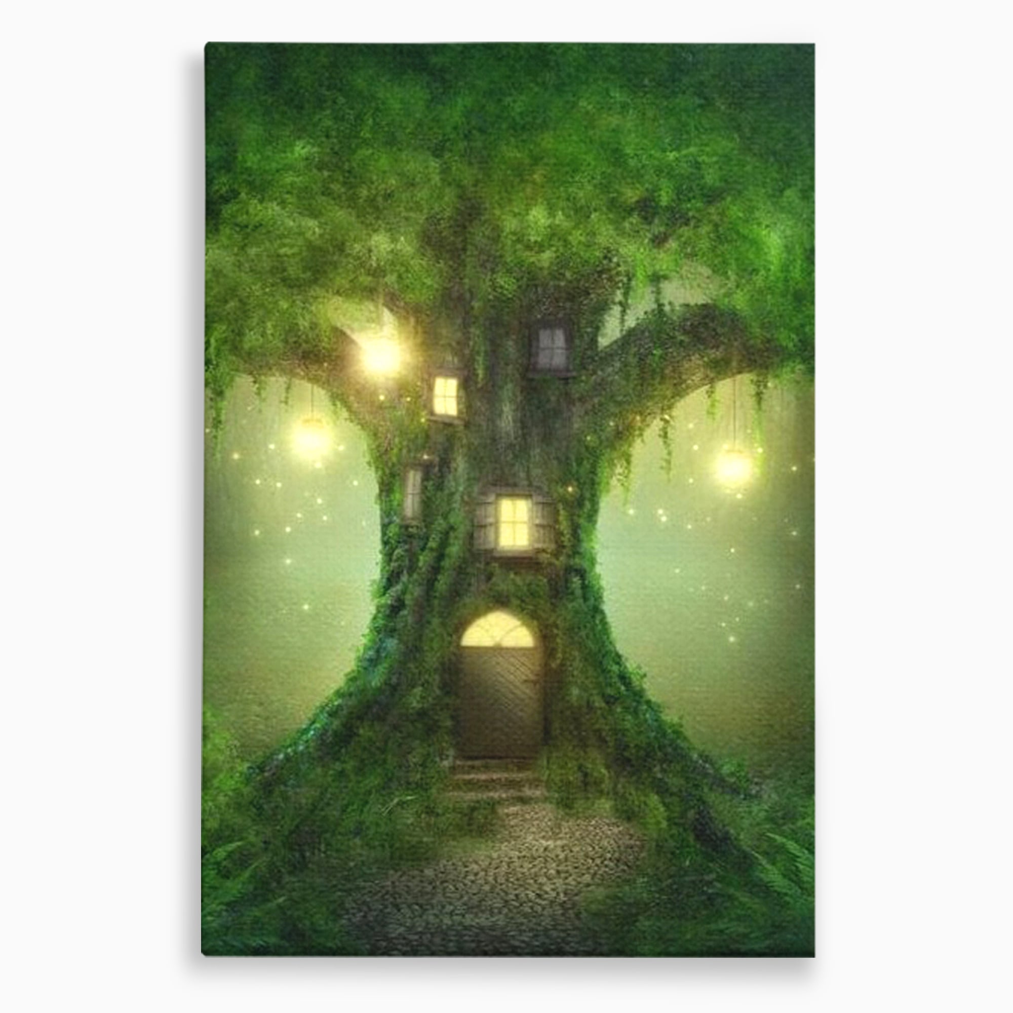 Tablou Canvas Premium, LuxCanva® K1000, Copacul Viselor,  Casuta, Fermecata, Taram, Zane, Verde, Padure, Magie, Vise, Povesti, Fantezie, Spiridusi, Mistic, Camera Copii