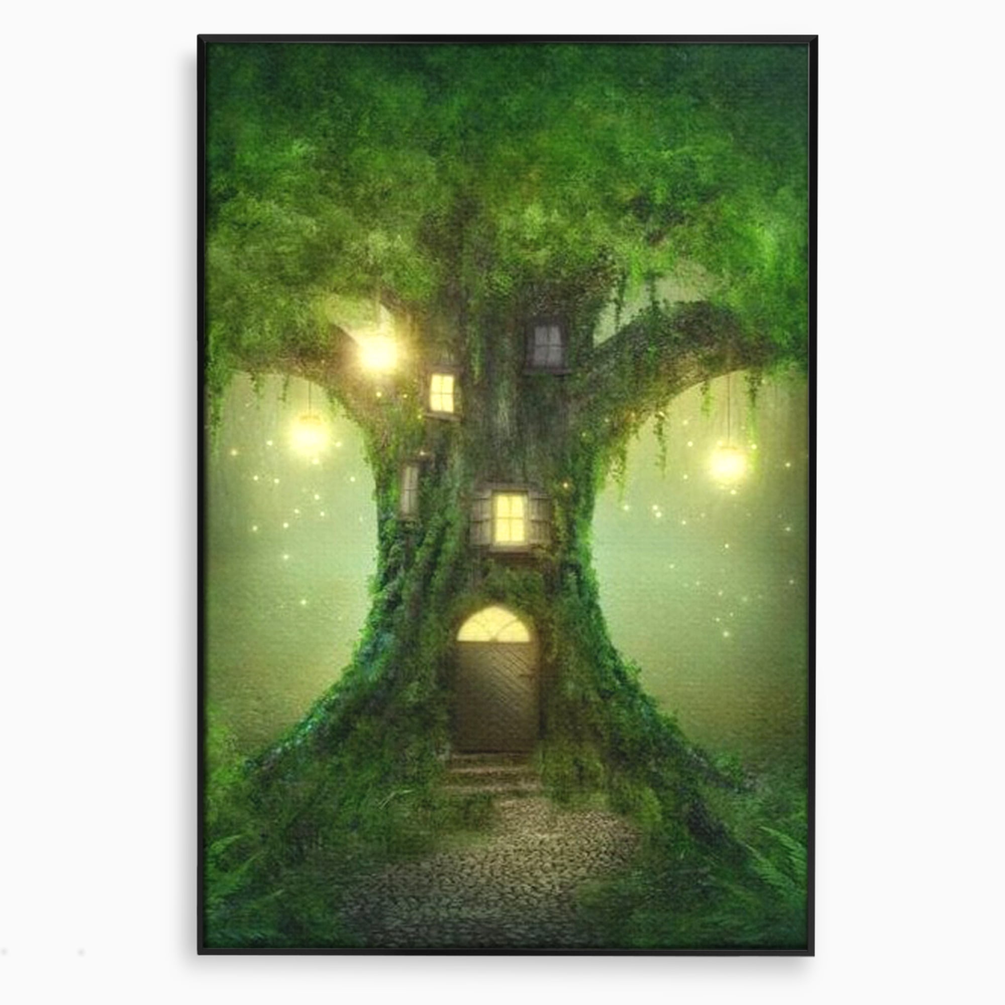 Tablou Canvas Premium, LuxCanva® K1000, Copacul Viselor,  Casuta, Fermecata, Taram, Zane, Verde, Padure, Magie, Vise, Povesti, Fantezie, Spiridusi, Mistic, Camera Copii