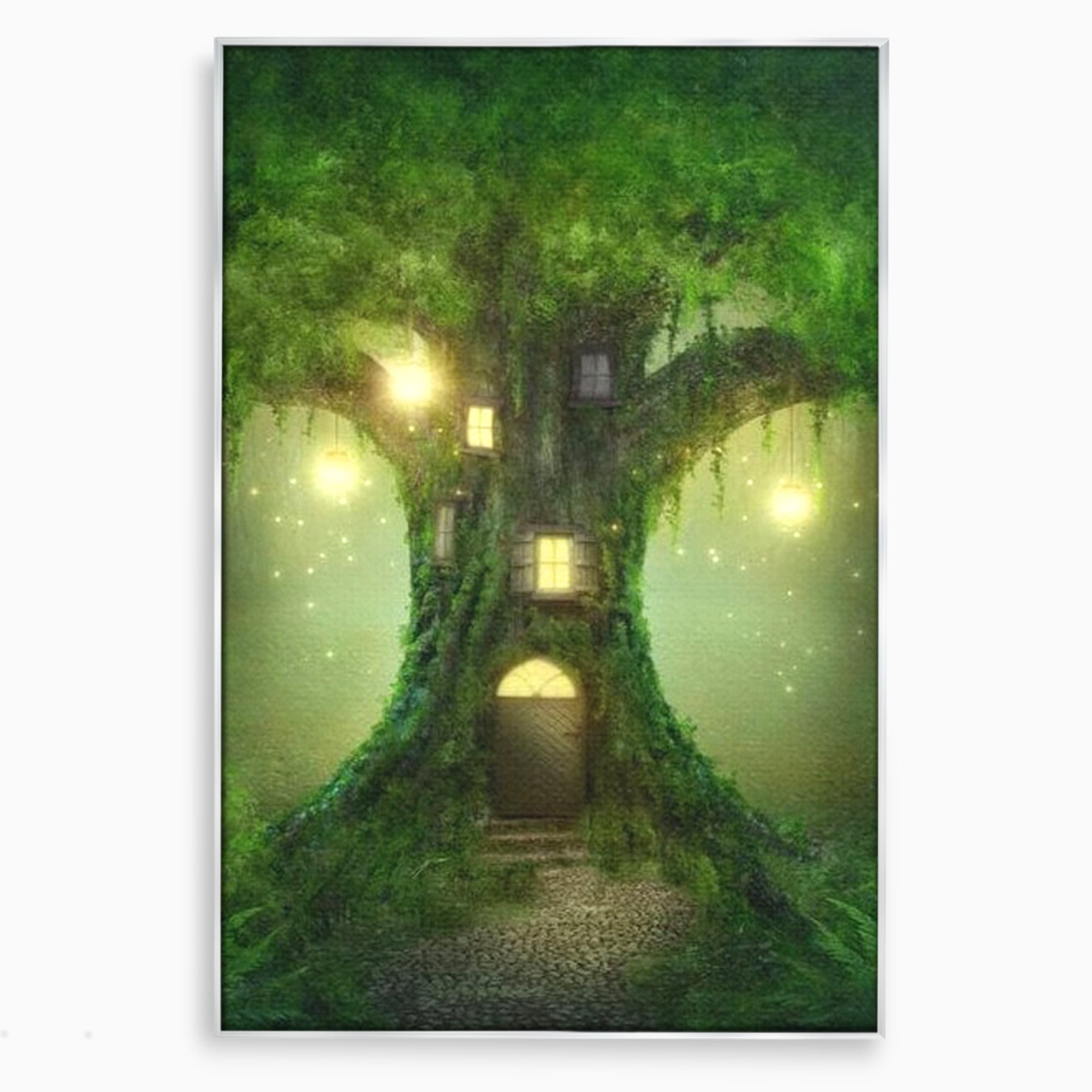 Tablou Canvas Premium, LuxCanva® K1000, Copacul Viselor,  Casuta, Fermecata, Taram, Zane, Verde, Padure, Magie, Vise, Povesti, Fantezie, Spiridusi, Mistic, Camera Copii