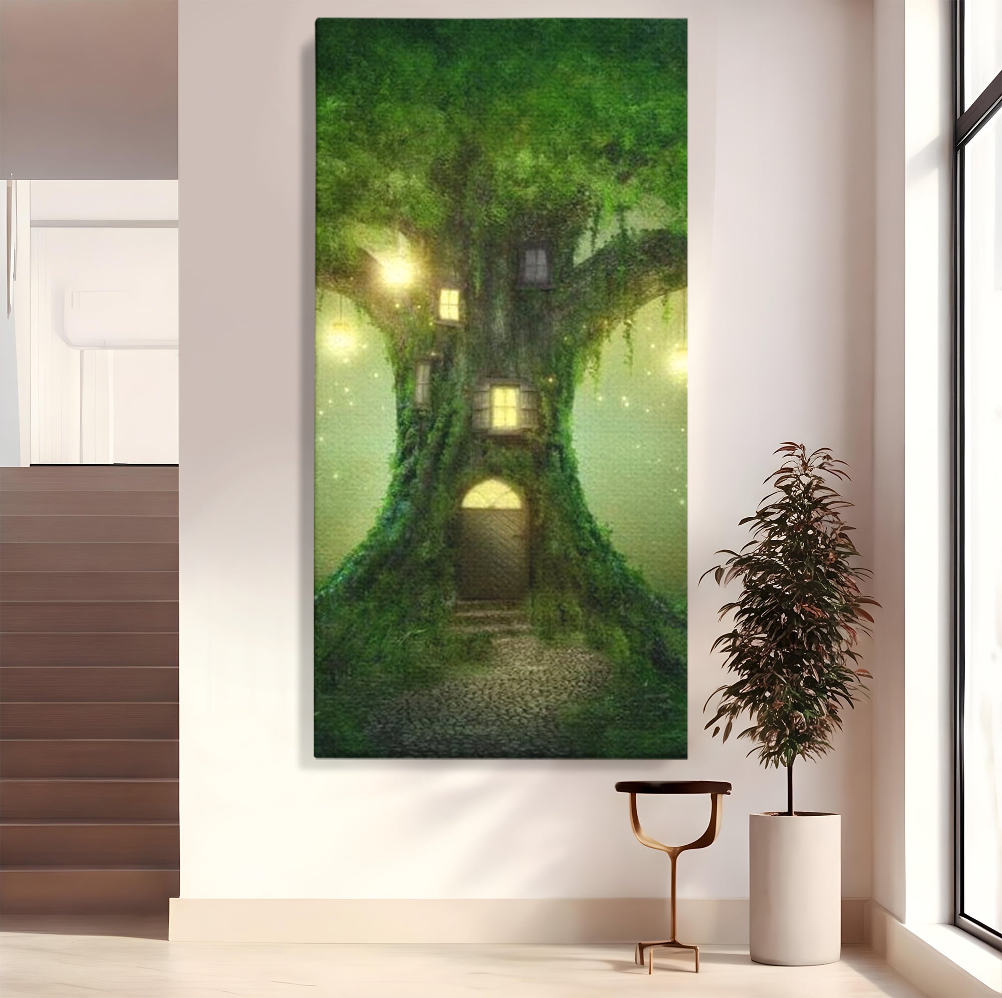 Tablou Canvas Premium, LuxCanva® K1000, Copacul Viselor,  Casuta, Fermecata, Taram, Zane, Verde, Padure, Magie, Vise, Povesti, Fantezie, Spiridusi, Mistic, Camera Copii