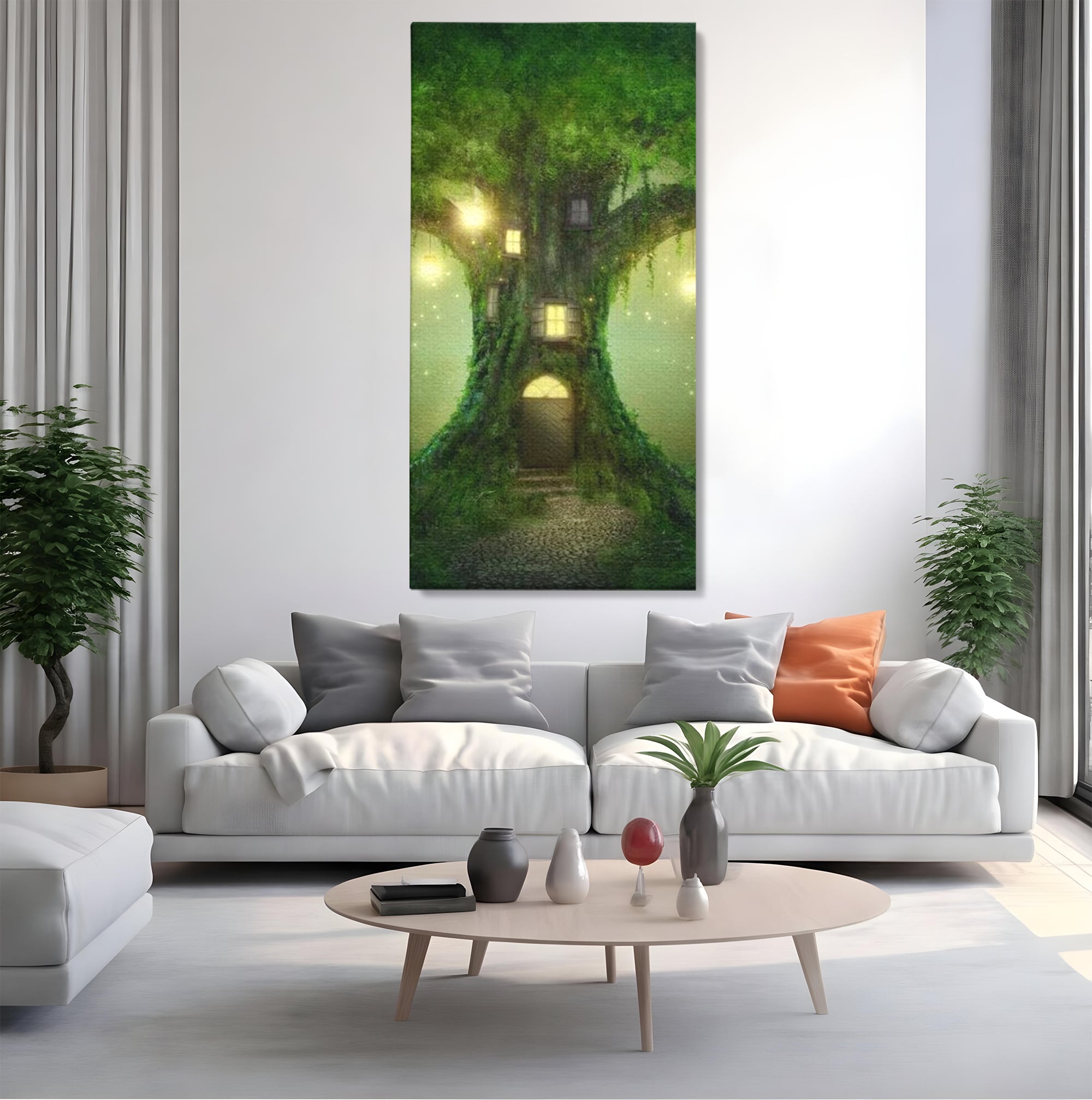 Tablou Canvas Premium, LuxCanva® K1000, Copacul Viselor,  Casuta, Fermecata, Taram, Zane, Verde, Padure, Magie, Vise, Povesti, Fantezie, Spiridusi, Mistic, Camera Copii