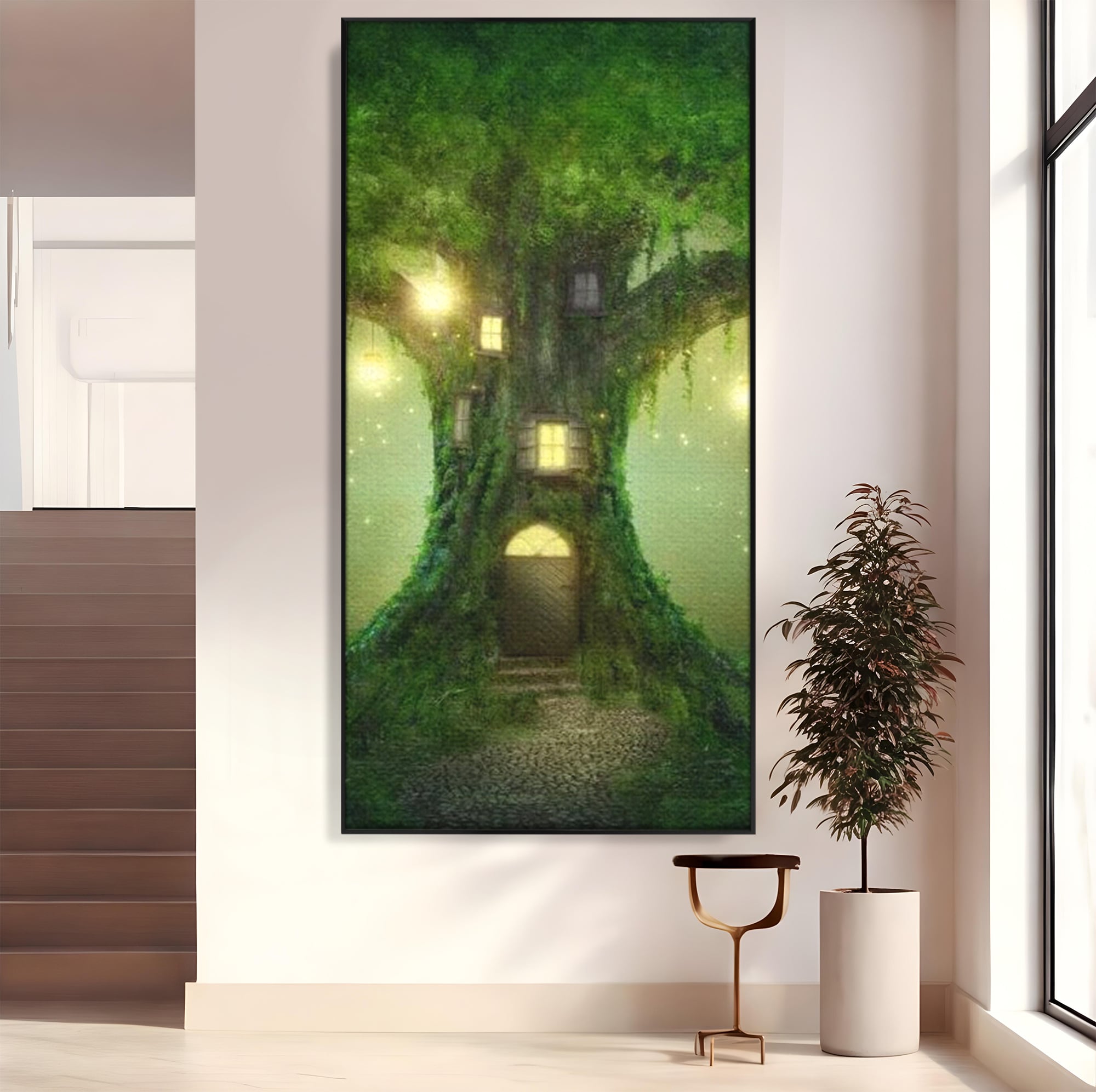 Tablou Canvas Premium, LuxCanva® K1000, Copacul Viselor,  Casuta, Fermecata, Taram, Zane, Verde, Padure, Magie, Vise, Povesti, Fantezie, Spiridusi, Mistic, Camera Copii