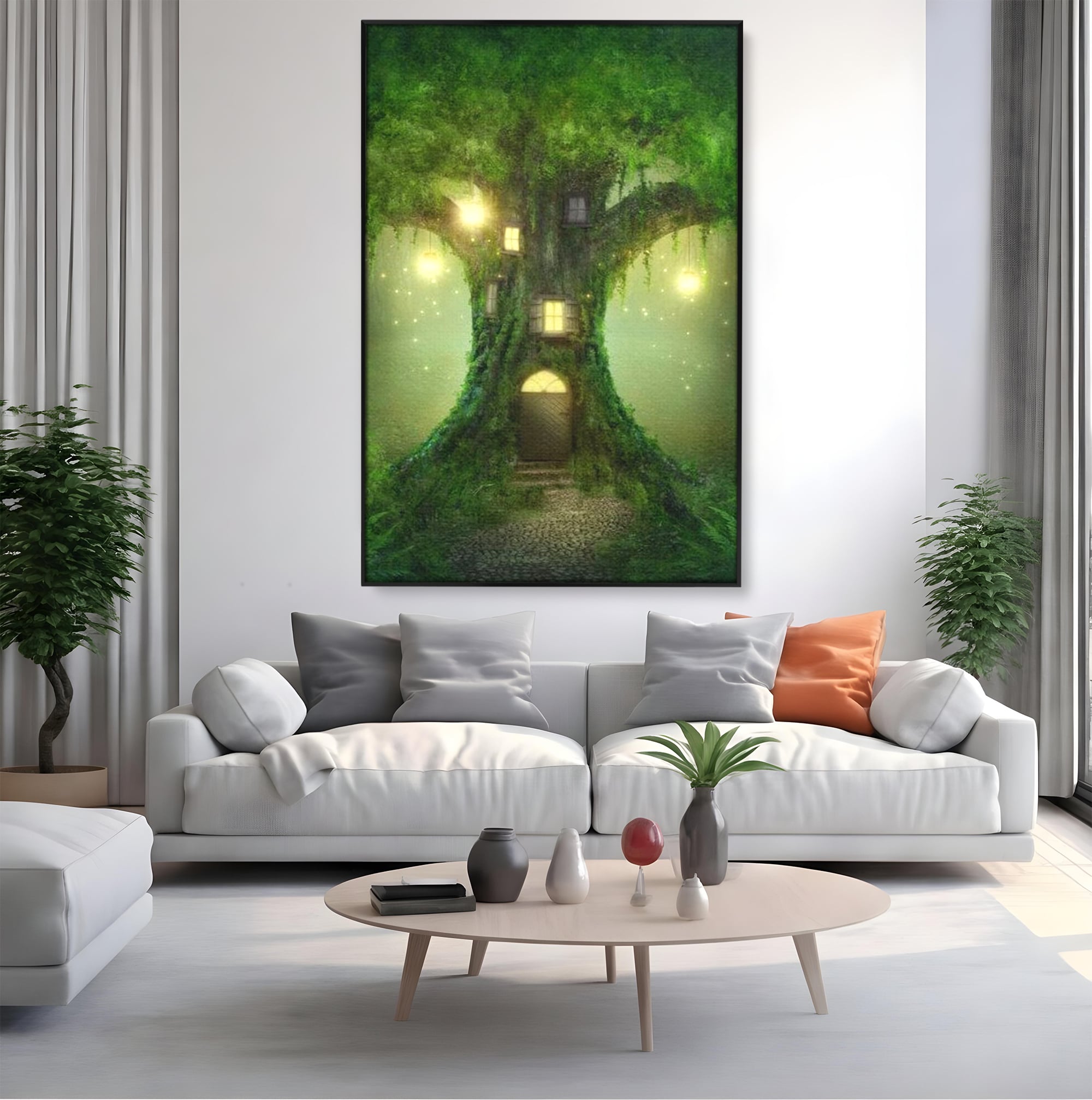 Tablou Canvas Premium, LuxCanva® K1000, Copacul Viselor,  Casuta, Fermecata, Taram, Zane, Verde, Padure, Magie, Vise, Povesti, Fantezie, Spiridusi, Mistic, Camera Copii