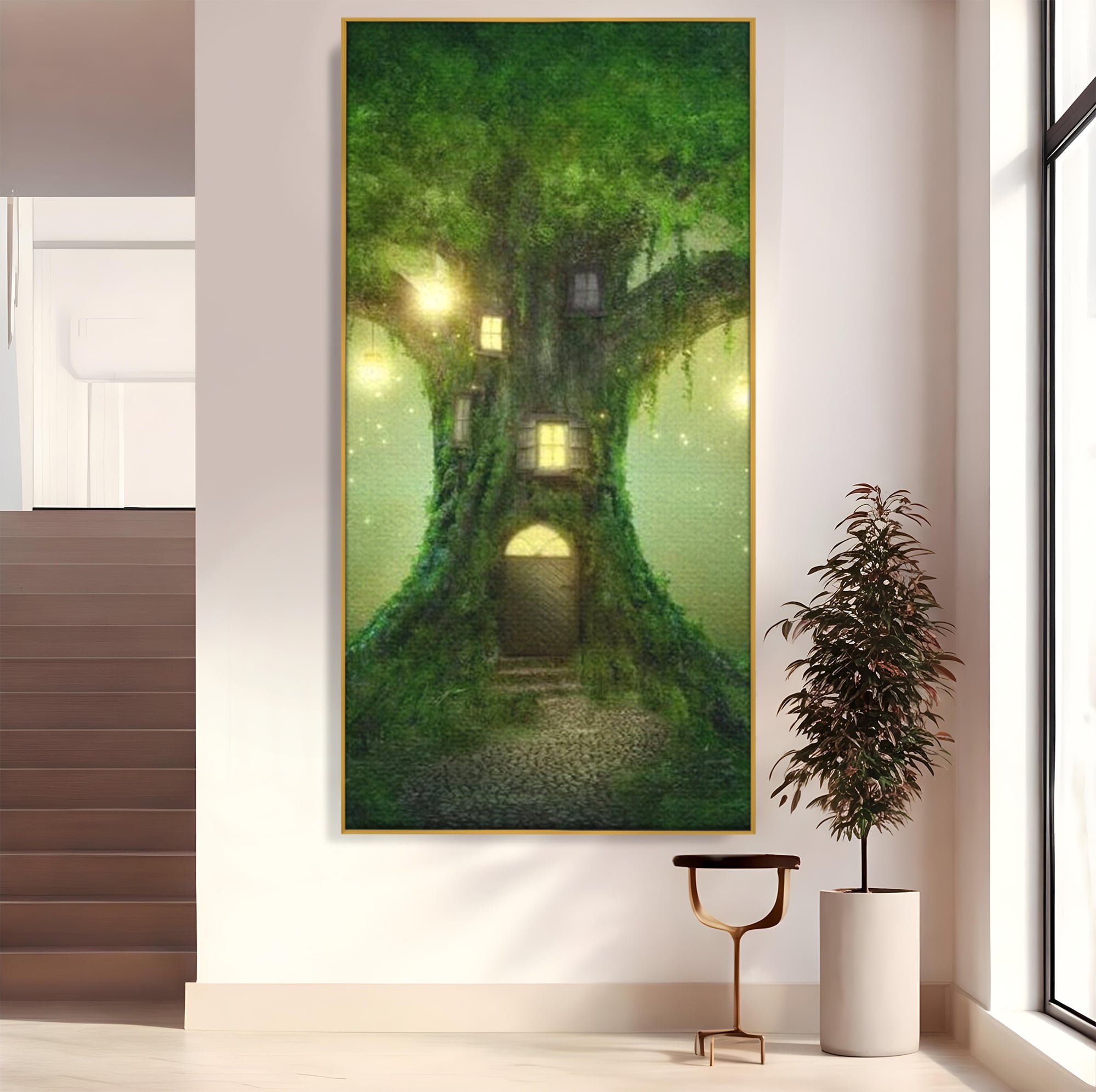 Tablou Canvas Premium, LuxCanva® K1000, Copacul Viselor,  Casuta, Fermecata, Taram, Zane, Verde, Padure, Magie, Vise, Povesti, Fantezie, Spiridusi, Mistic, Camera Copii