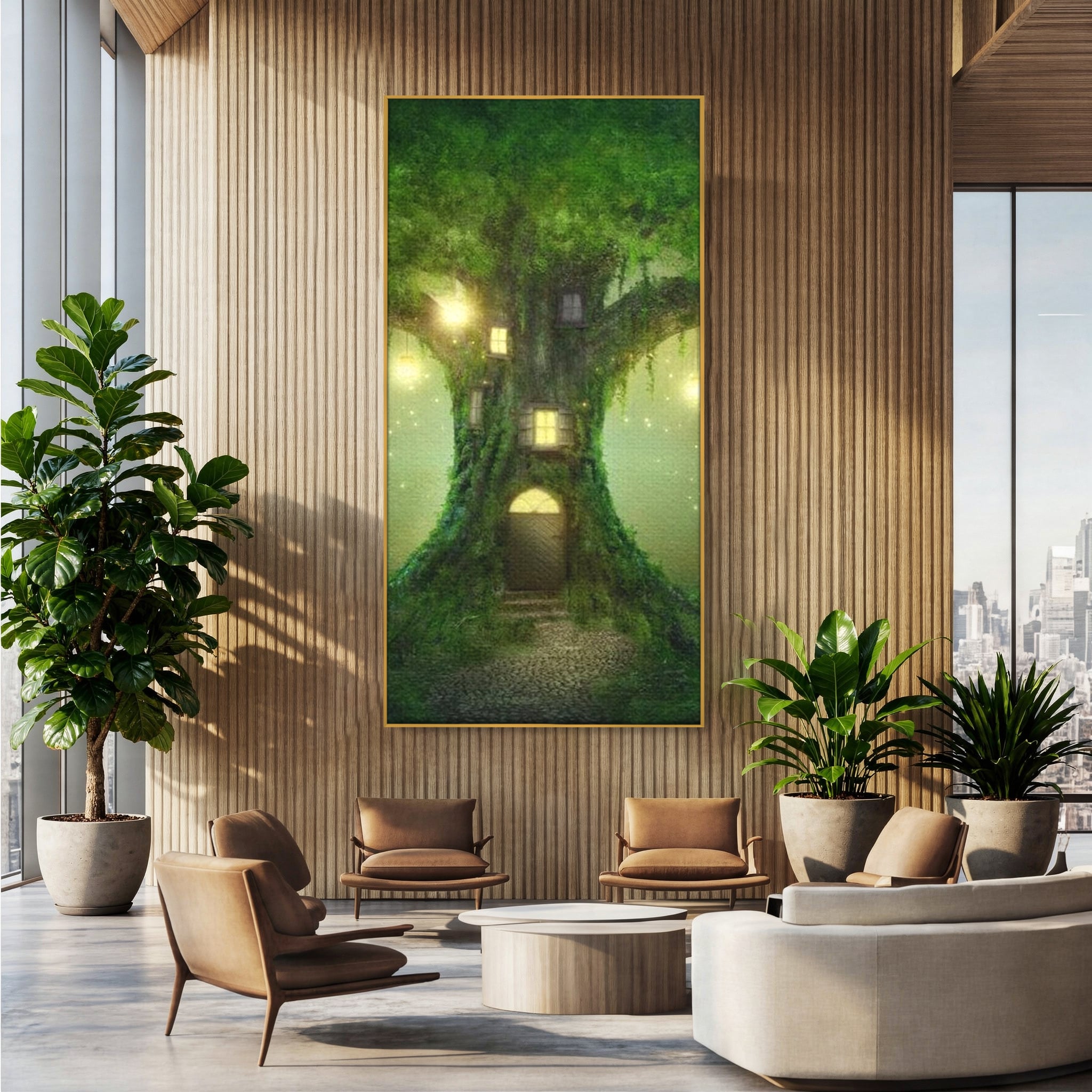 Tablou Canvas Premium, LuxCanva® K1000, Copacul Viselor,  Casuta, Fermecata, Taram, Zane, Verde, Padure, Magie, Vise, Povesti, Fantezie, Spiridusi, Mistic, Camera Copii