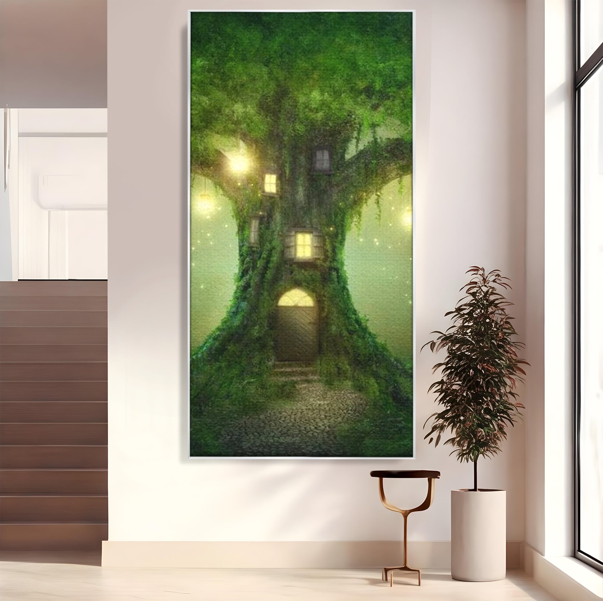 Tablou Canvas Premium, LuxCanva® K1000, Copacul Viselor,  Casuta, Fermecata, Taram, Zane, Verde, Padure, Magie, Vise, Povesti, Fantezie, Spiridusi, Mistic, Camera Copii
