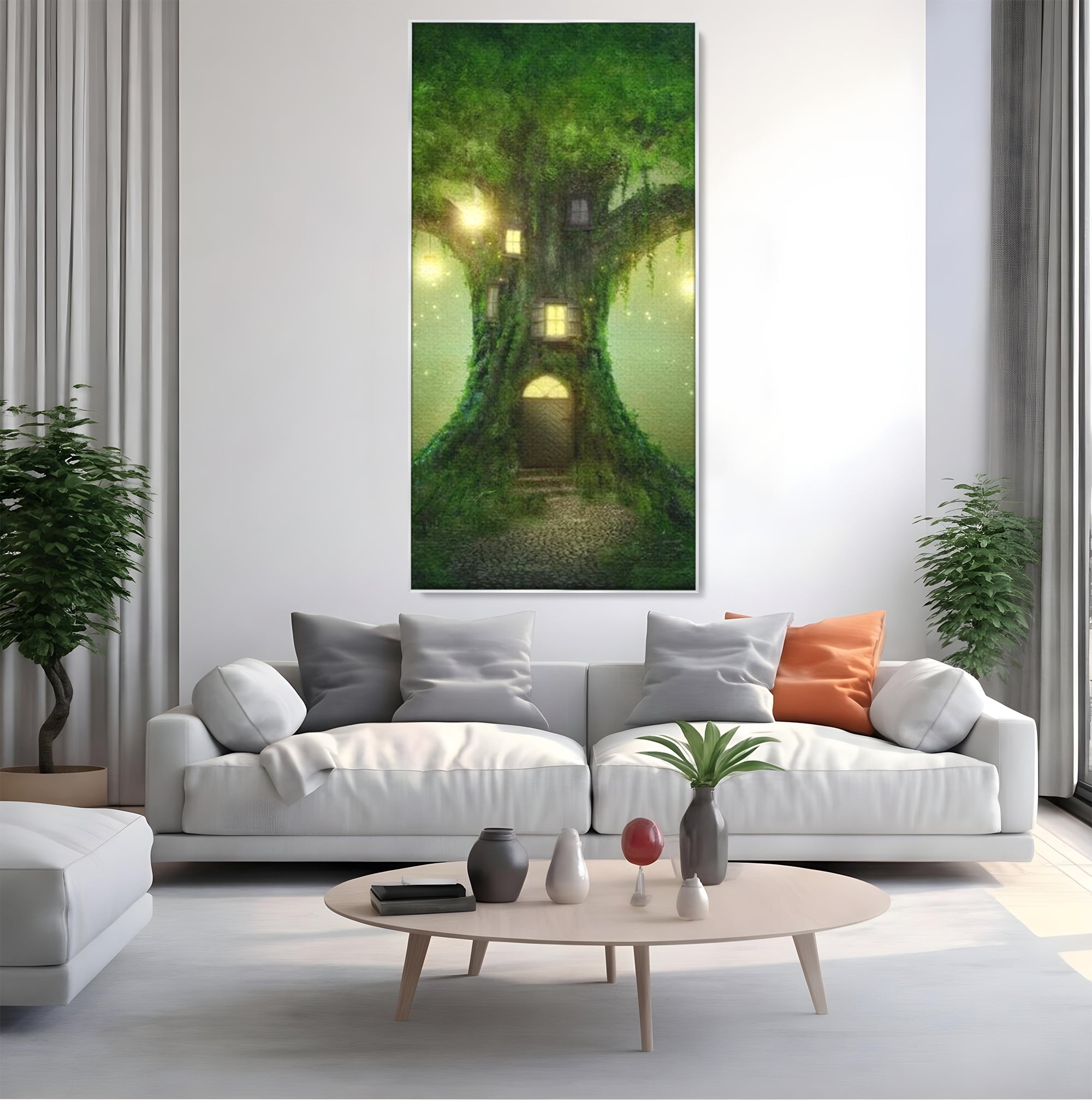 Tablou Canvas Premium, LuxCanva® K1000, Copacul Viselor,  Casuta, Fermecata, Taram, Zane, Verde, Padure, Magie, Vise, Povesti, Fantezie, Spiridusi, Mistic, Camera Copii