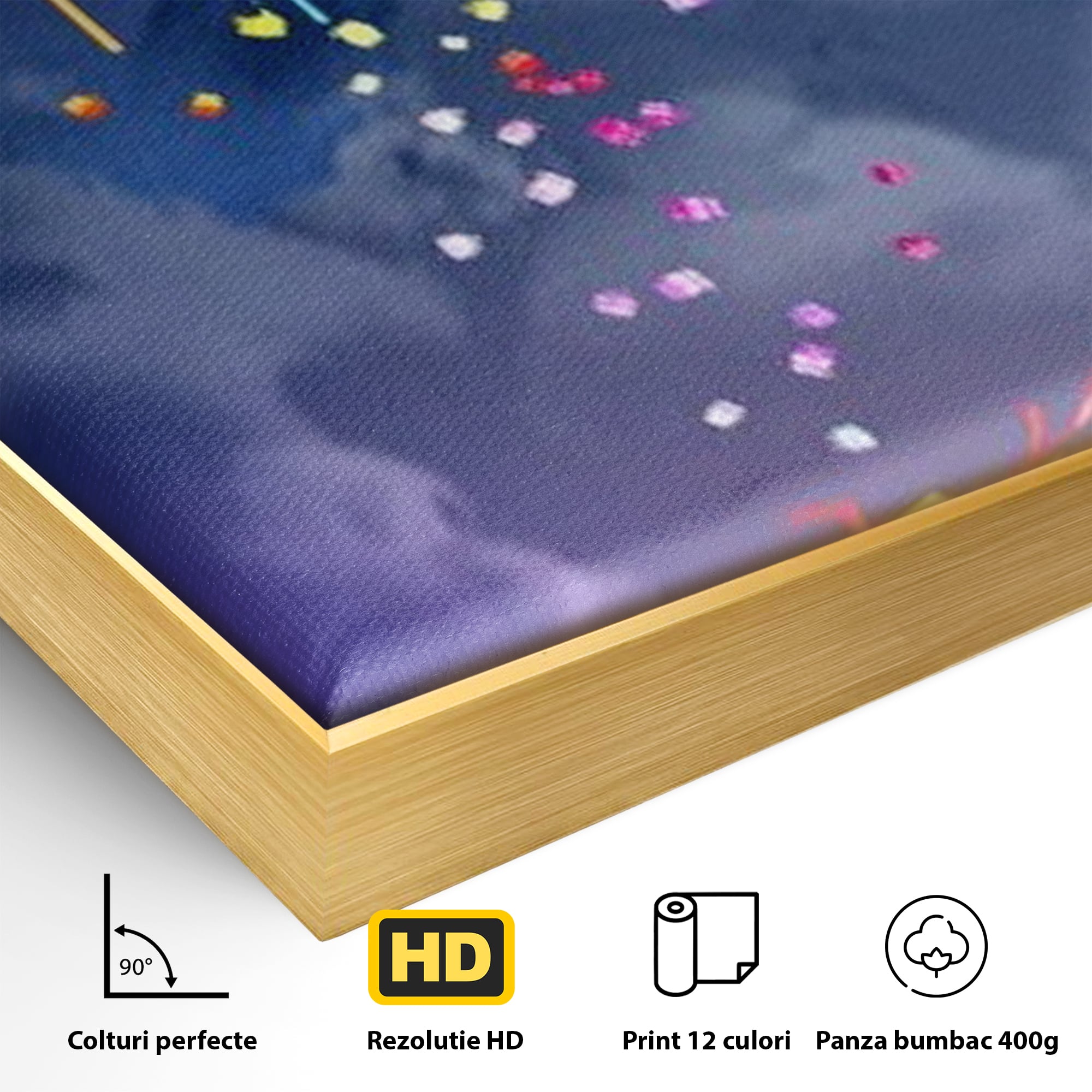 Tablou Canvas Premium, LuxCanva® K1001, Luna Care Daruieste, Curcubeu, Cer, Magie, Cutie, Copil, Ploaie, Stele, Noapte, Daruire, Stelar, Vis, Imaginatie, Camera Copii