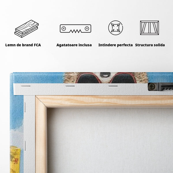 Tablou Canvas Premium, LuxCanva® K1002, Ursuletul In Vacanta, Geanta, Flori, Pijamale, Ochelari de Soare, Plus, Vacanta, Copilarie, Prieten, Aventura, Cool, Camera Copii