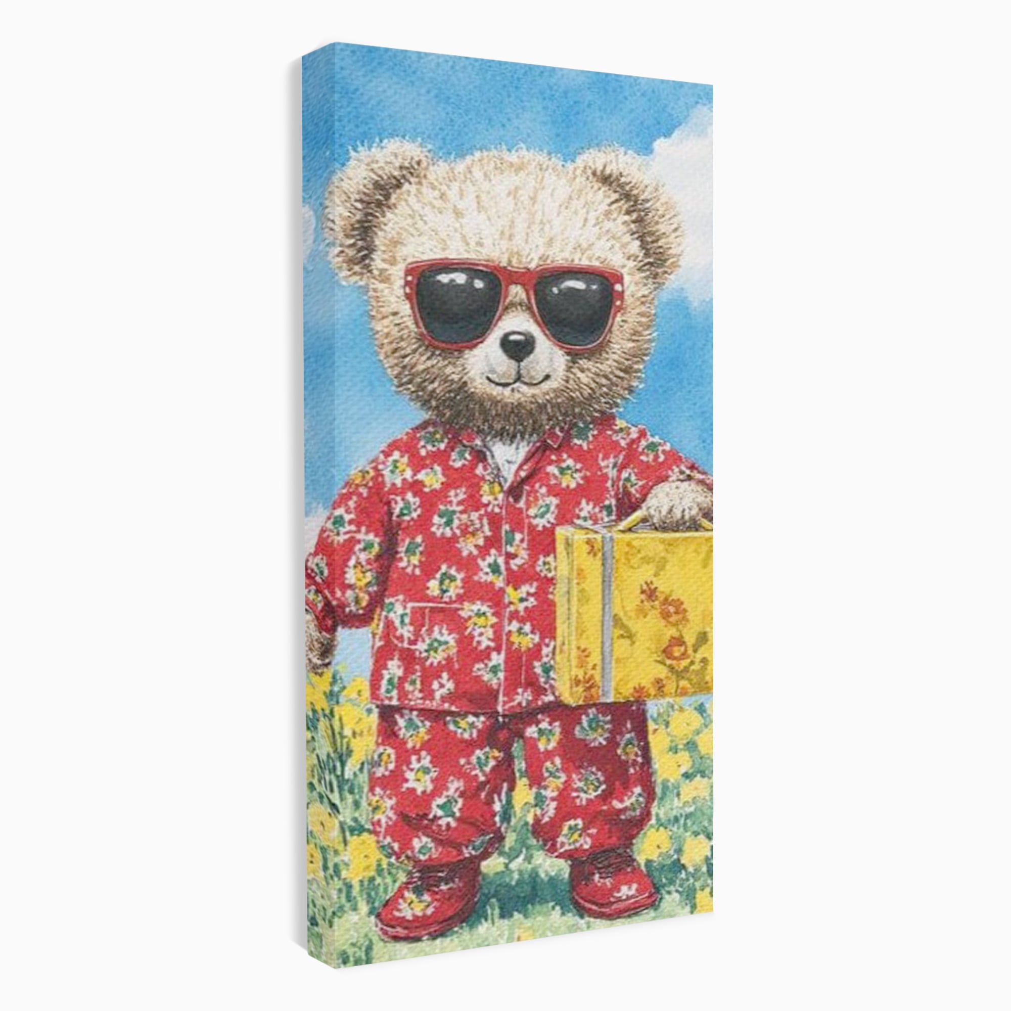 Tablou Canvas Premium, LuxCanva® K1002, Ursuletul In Vacanta, Geanta, Flori, Pijamale, Ochelari de Soare, Plus, Vacanta, Copilarie, Prieten, Aventura, Cool, Camera Copii