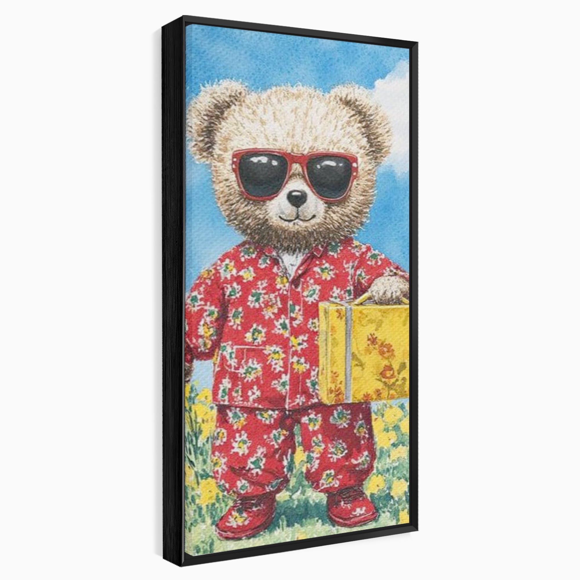Tablou Canvas Premium, LuxCanva® K1002, Ursuletul In Vacanta, Geanta, Flori, Pijamale, Ochelari de Soare, Plus, Vacanta, Copilarie, Prieten, Aventura, Cool, Camera Copii