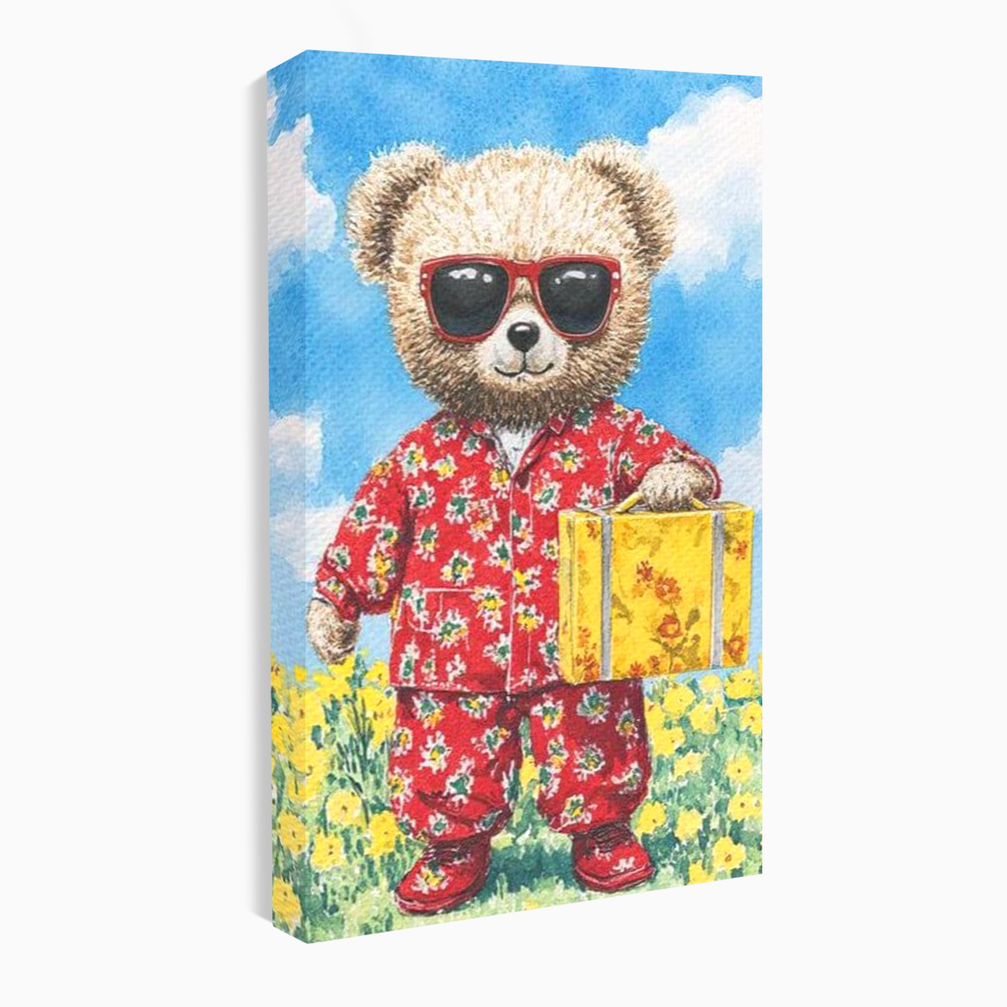 Tablou Canvas Premium, LuxCanva® K1002, Ursuletul In Vacanta, Geanta, Flori, Pijamale, Ochelari de Soare, Plus, Vacanta, Copilarie, Prieten, Aventura, Cool, Camera Copii
