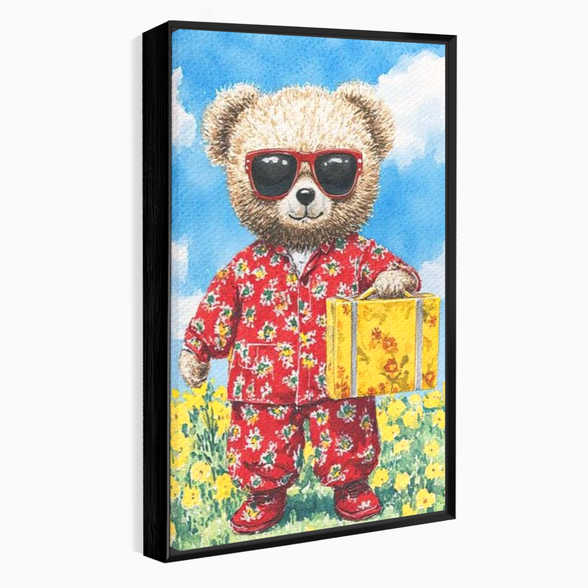 Tablou Canvas Premium, LuxCanva® K1002, Ursuletul In Vacanta, Geanta, Flori, Pijamale, Ochelari de Soare, Plus, Vacanta, Copilarie, Prieten, Aventura, Cool, Camera Copii