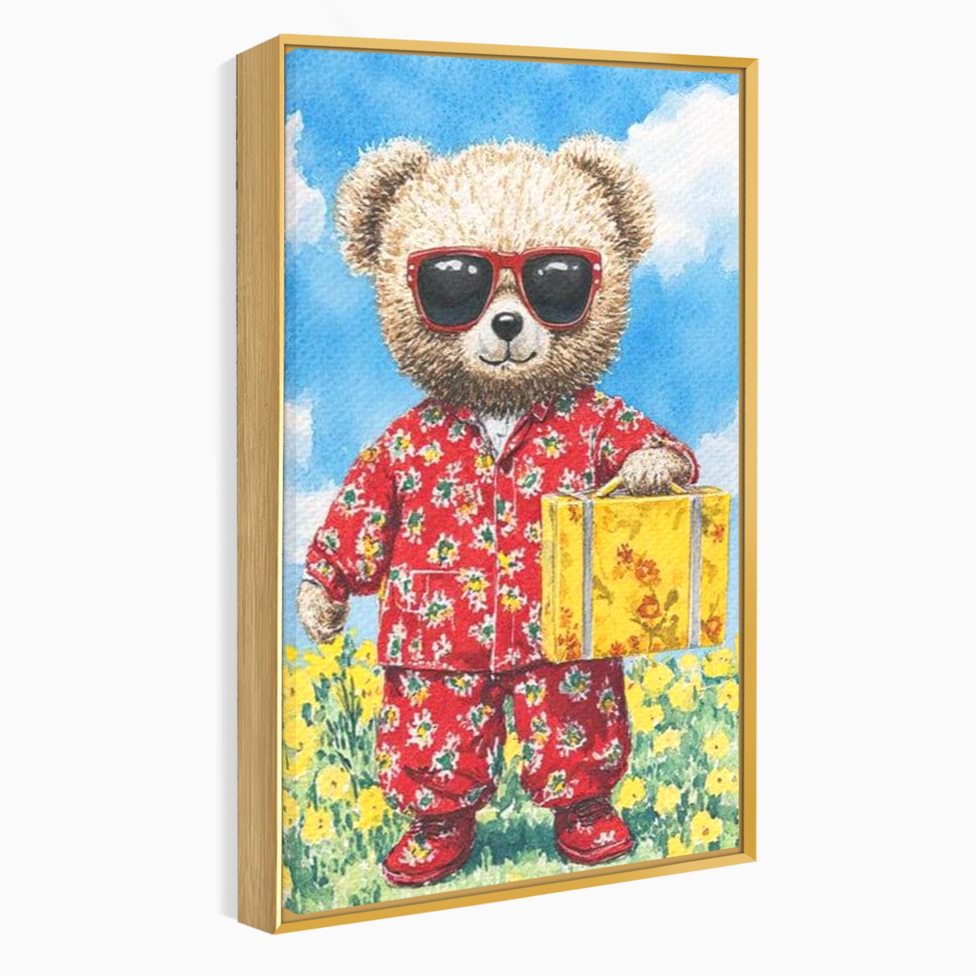 Tablou Canvas Premium, LuxCanva® K1002, Ursuletul In Vacanta, Geanta, Flori, Pijamale, Ochelari de Soare, Plus, Vacanta, Copilarie, Prieten, Aventura, Cool, Camera Copii